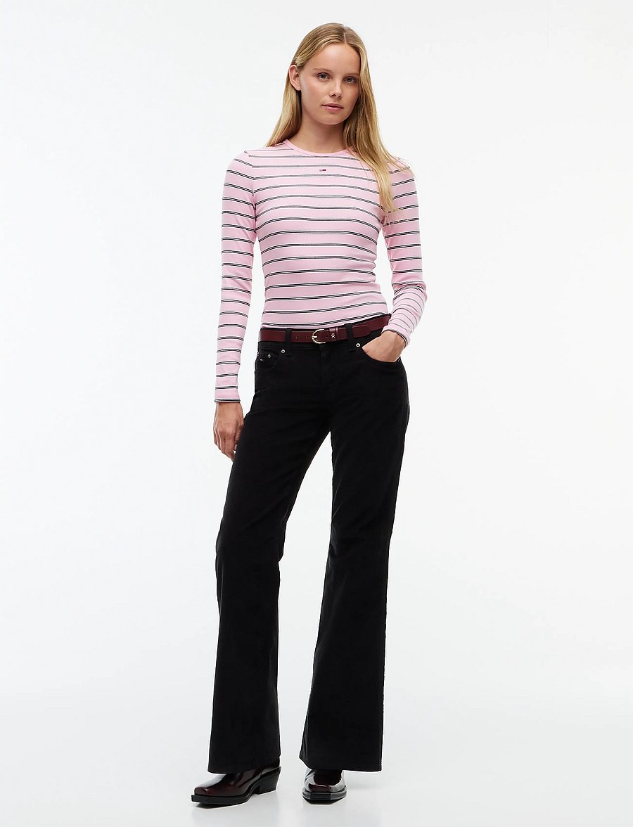 Tommy Jeans - TJW SLIM ESSENTIAL RIB LS - långärmade toppar - pink sugar stripe - 4