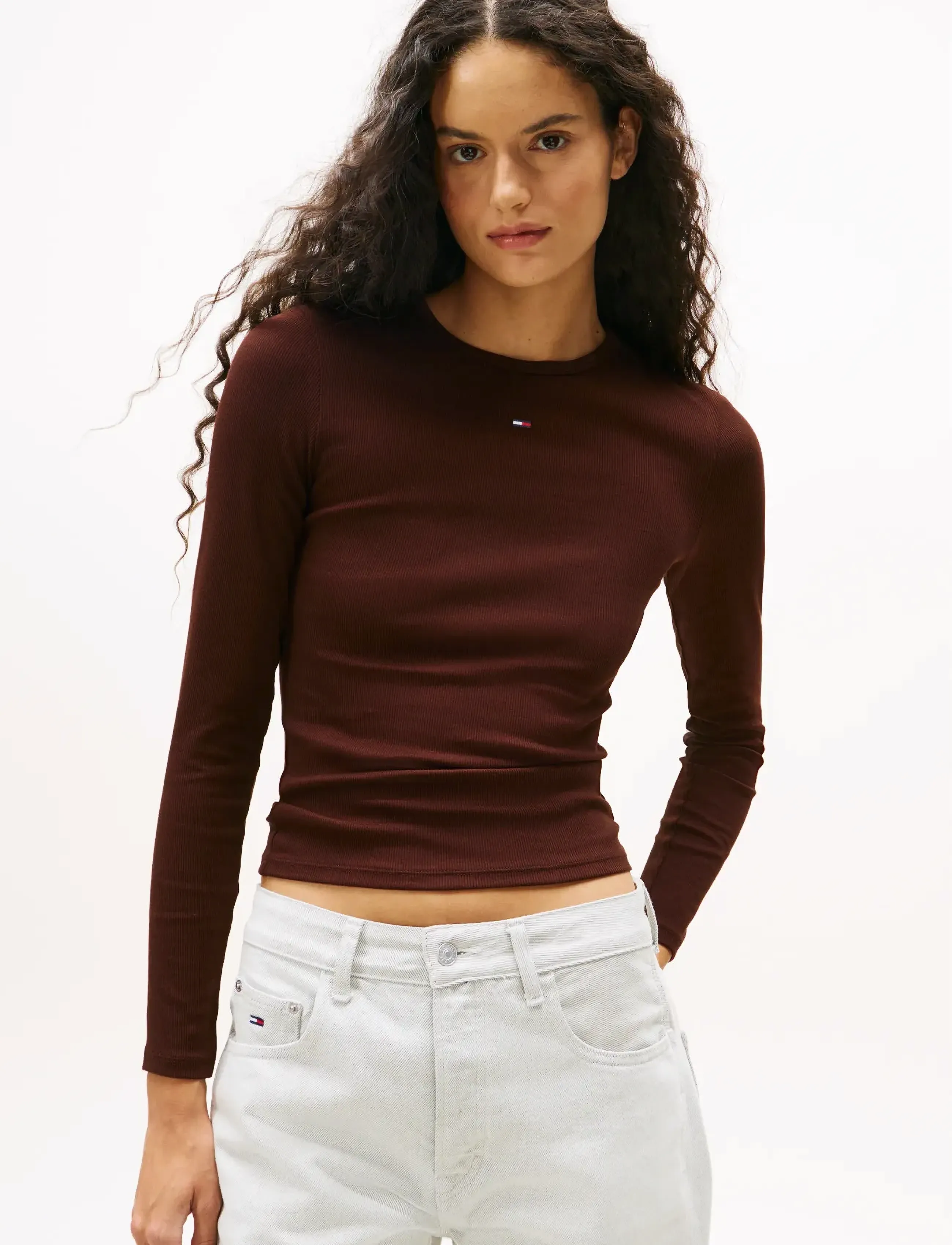 Tommy Jeans TJW SLIM ESSENTIAL RIB LS - Tøj - RICH BROWN / brown