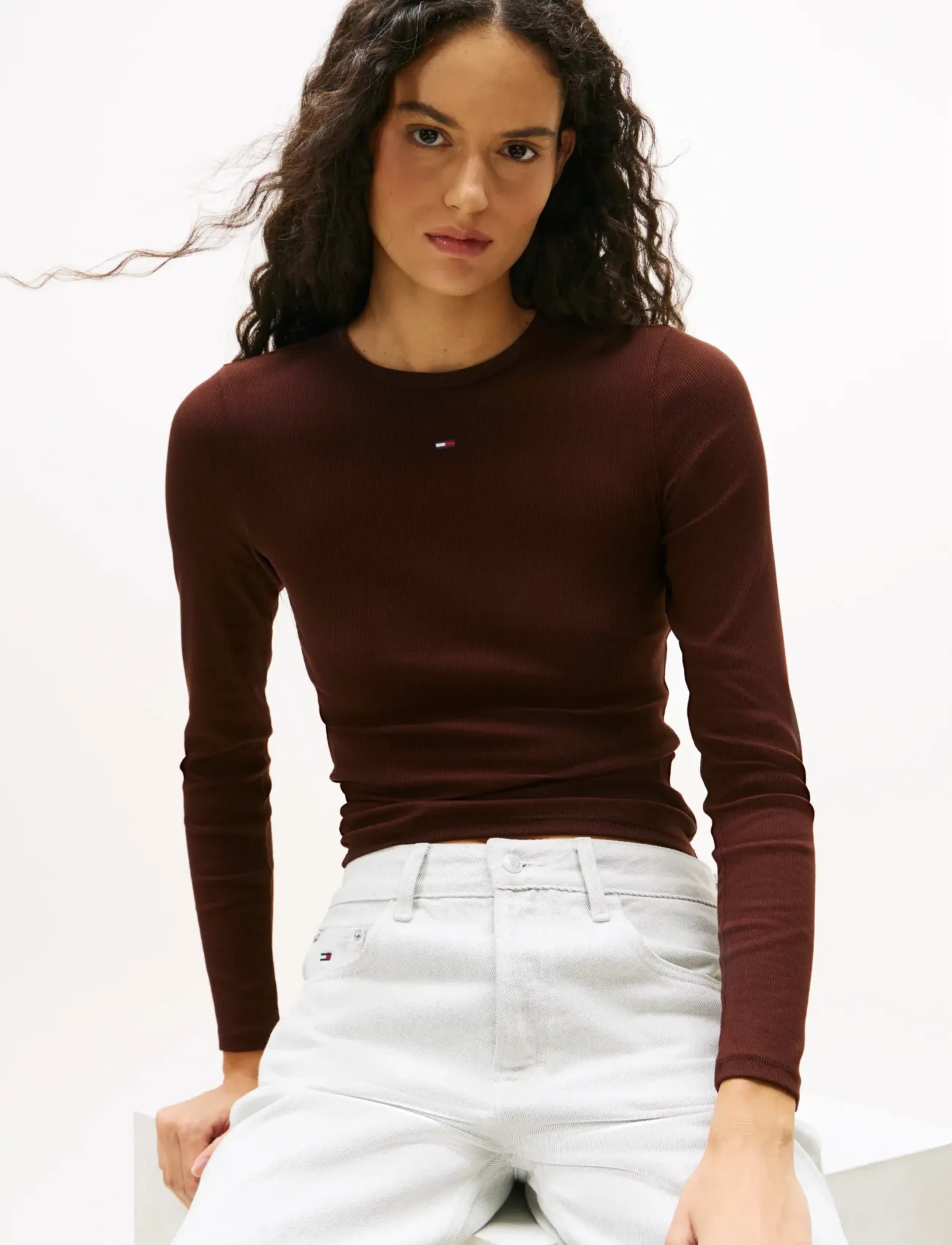 Tommy Jeans - TJW SLIM ESSENTIAL RIB LS - langärmlige tops - rich brown - 4