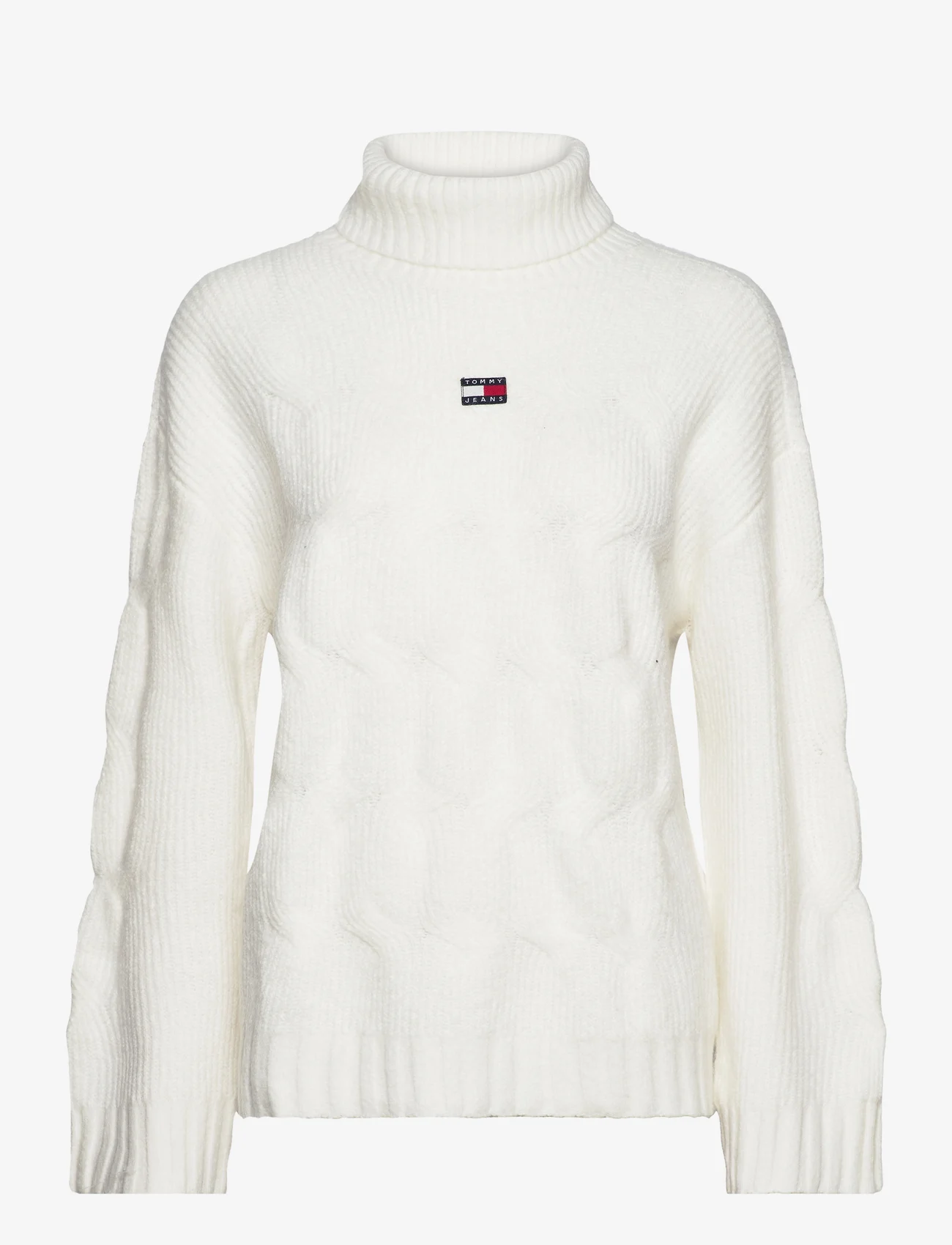 Tommy Jeans - TJW BADGE TRTLNK CABLE SWEATER - rullekraver - ancient white - 0