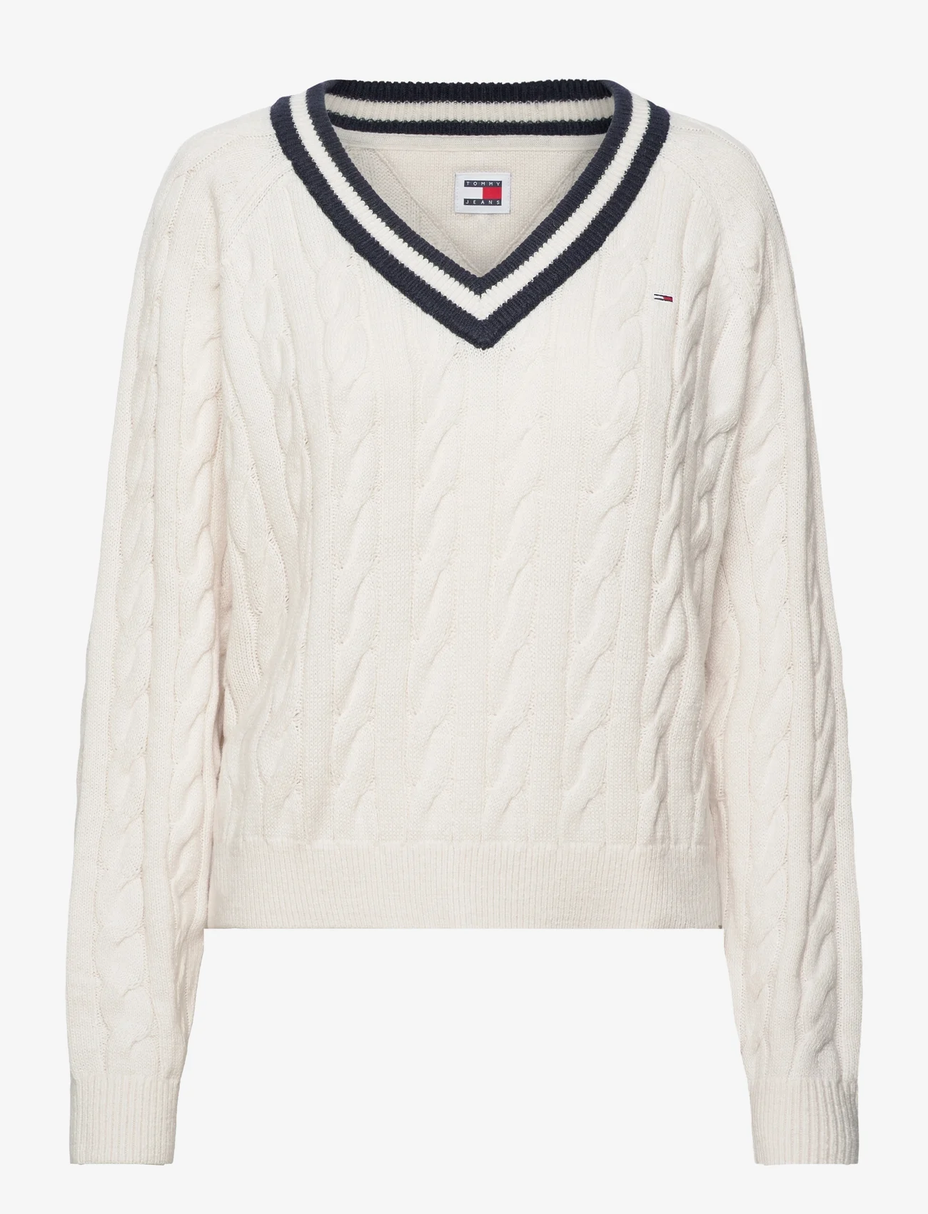 Tommy Jeans - TJW V-NECK CABLE SWEATER - neulepuserot - ancient white - 0
