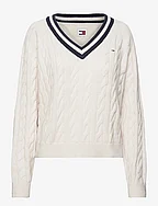 TJW V-NECK CABLE SWEATER - ANCIENT WHITE