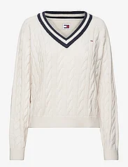 Tommy Jeans - TJW V-NECK CABLE SWEATER - neulepuserot - ancient white - 0