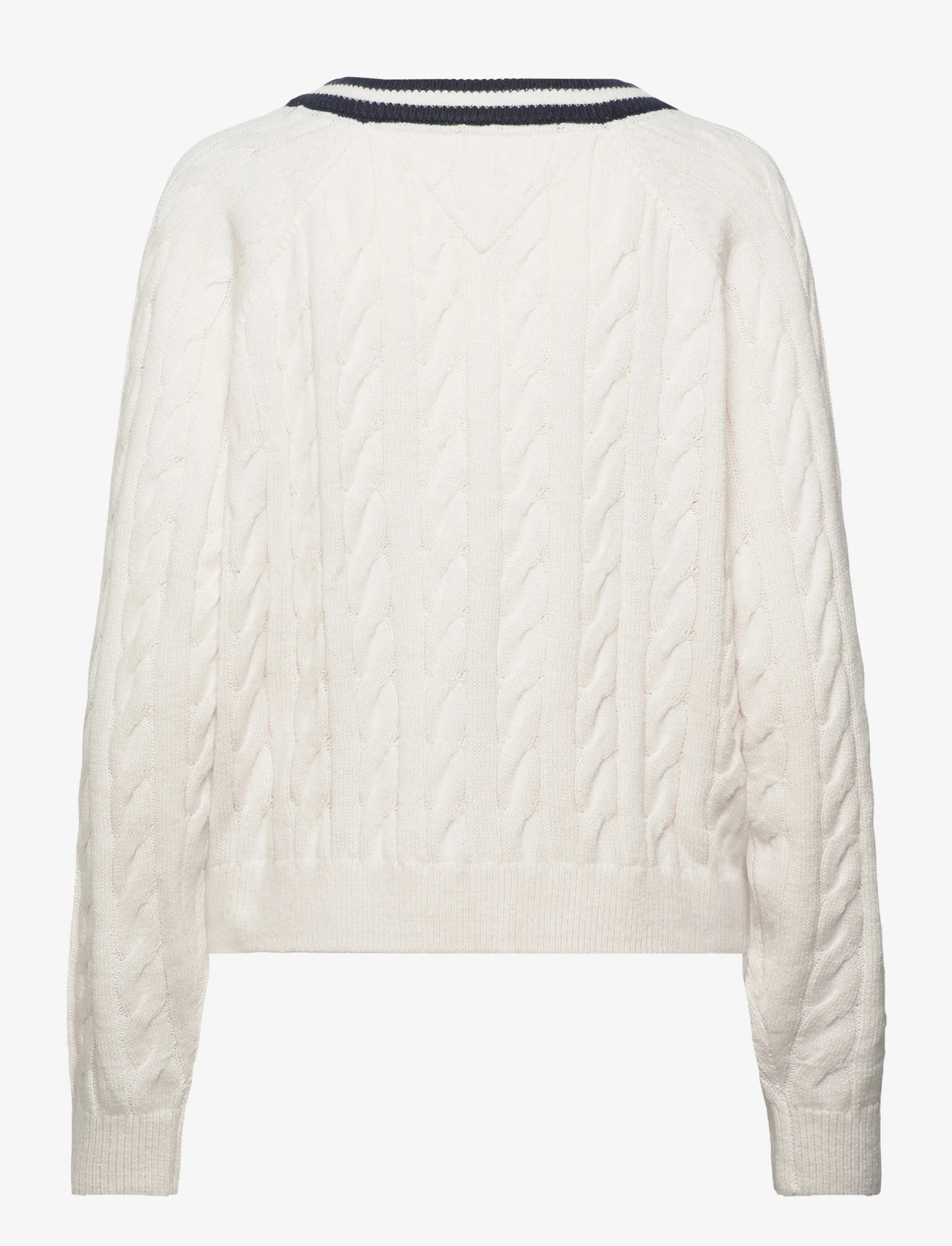 Tommy Jeans - TJW V-NECK CABLE SWEATER - neulepuserot - ancient white - 1