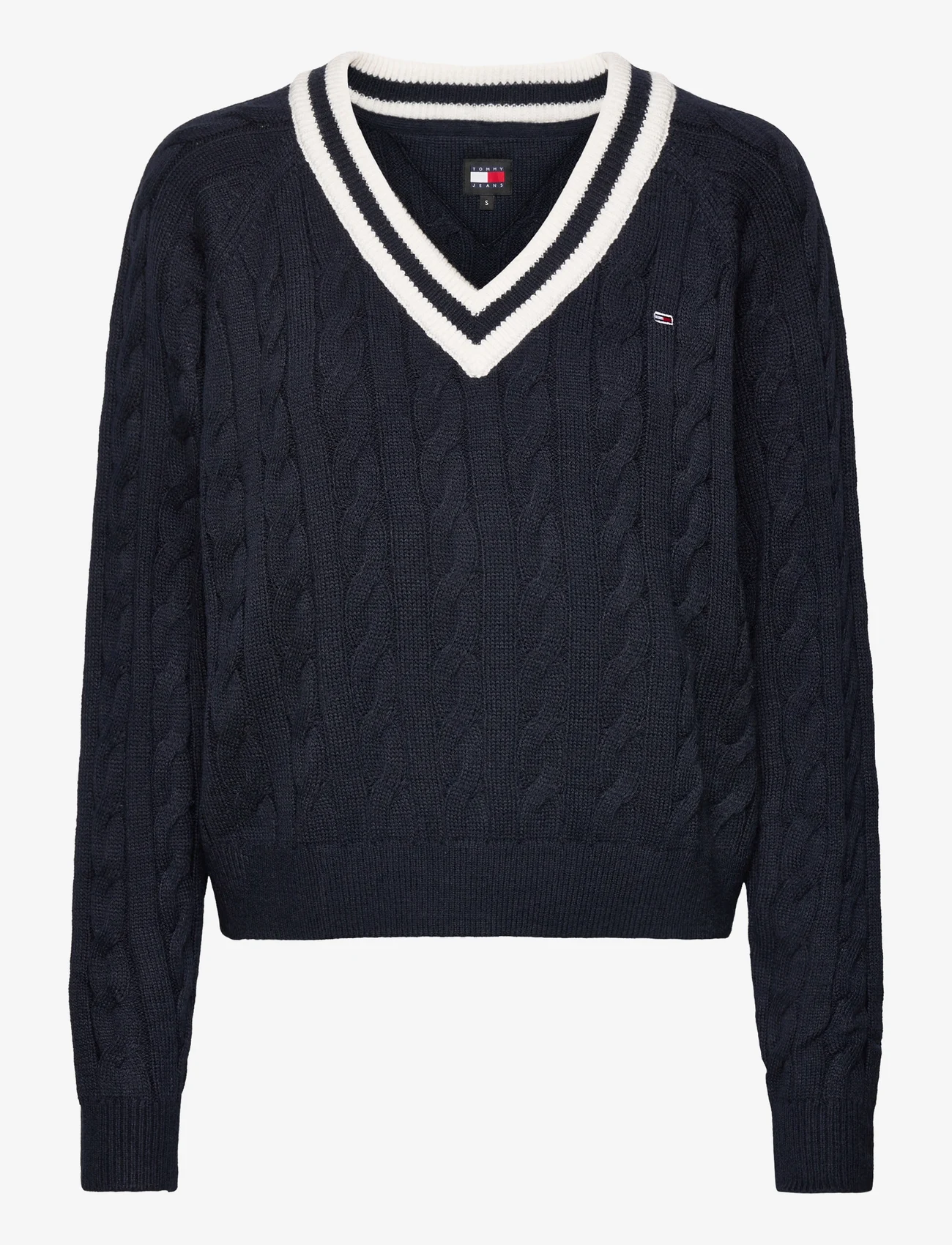 Tommy Jeans - TJW V-NECK CABLE SWEATER - sweaters - dark night navy - 0