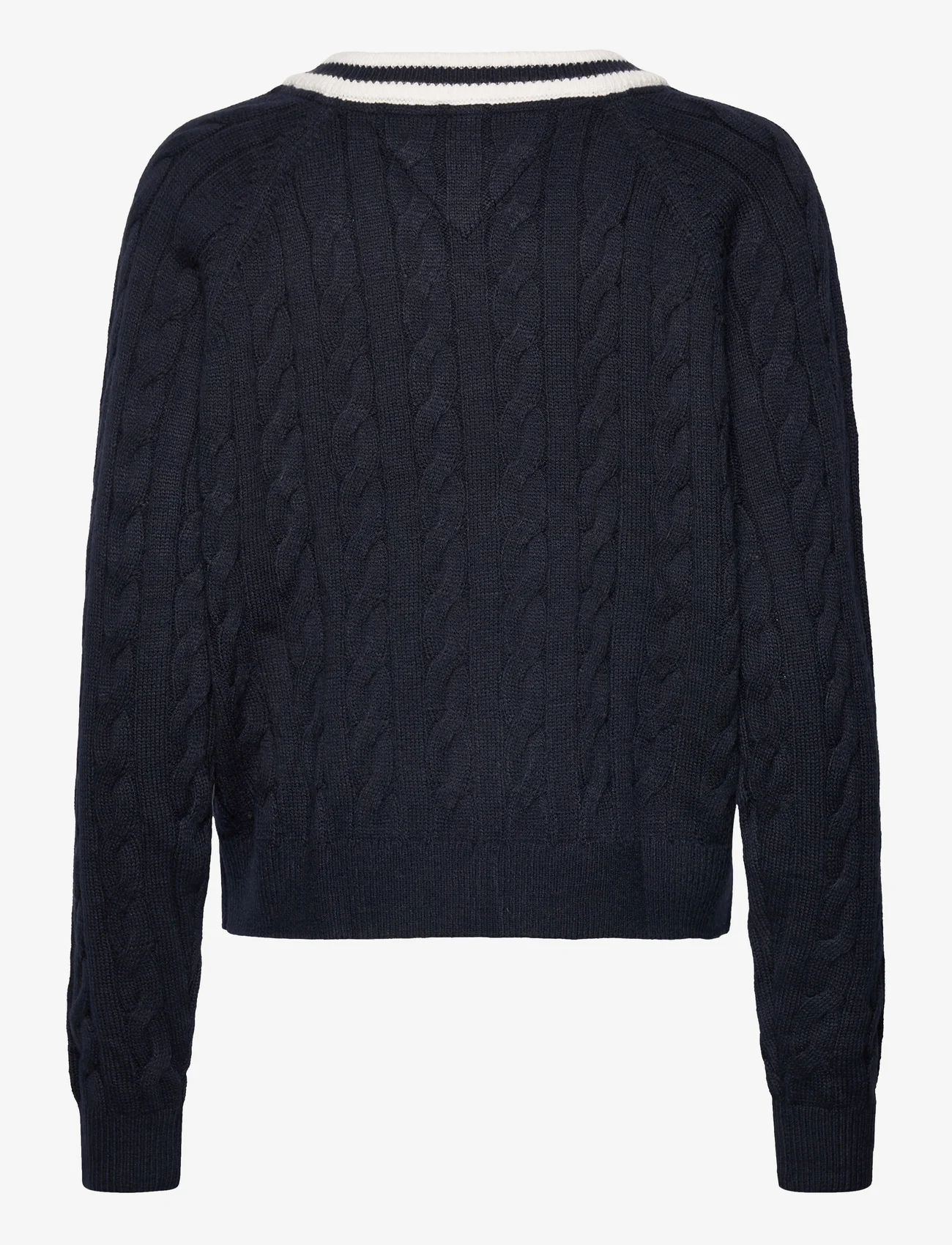 Tommy Jeans - TJW V-NECK CABLE SWEATER - megzti drabužiai - dark night navy - 1