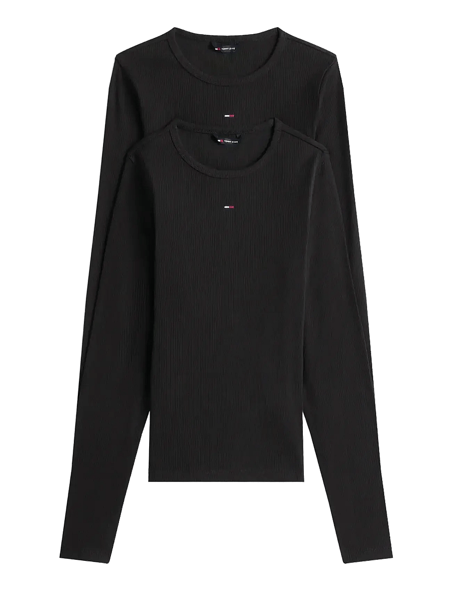Tommy Jeans - TJW 2PACK SLIM ESSENTIAL RIB LS - långärmade toppar - black black - 1