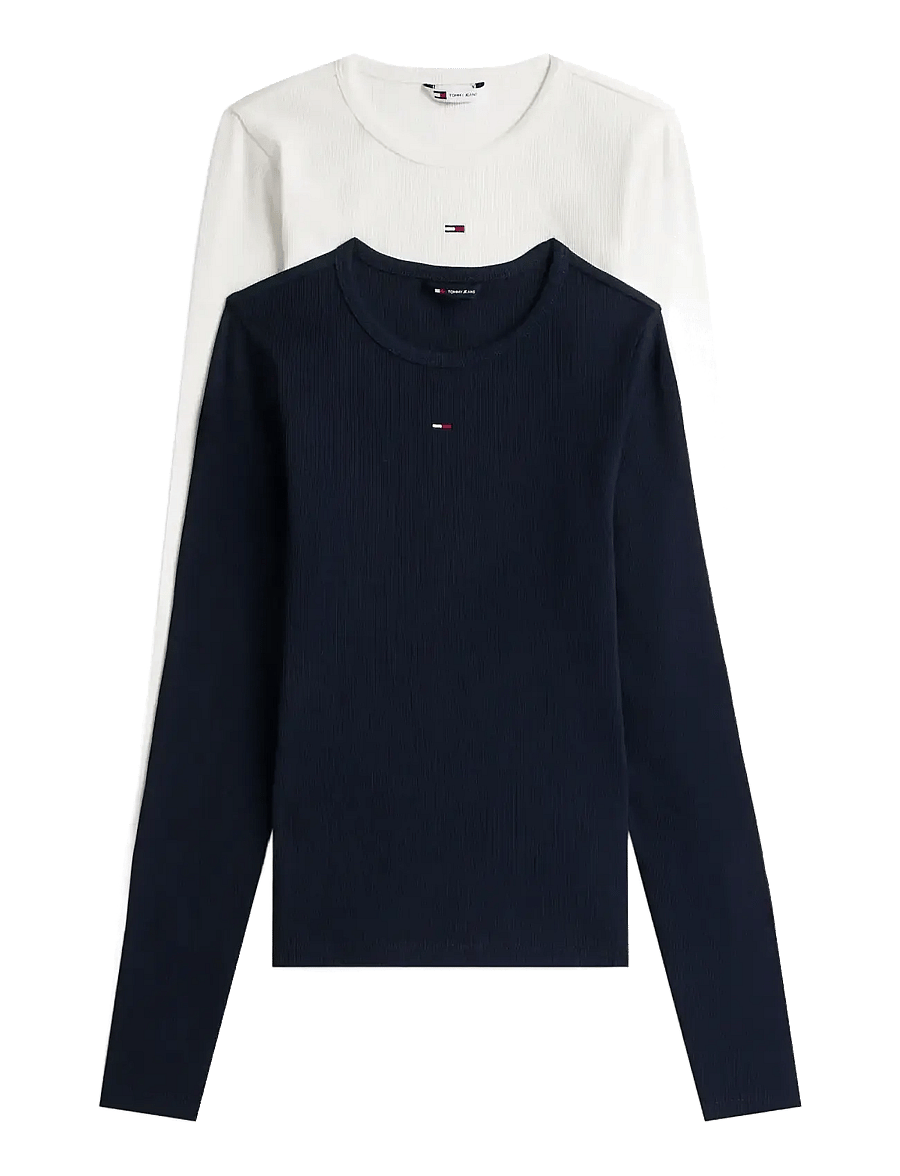 Tommy Jeans - TJW 2PACK SLIM ESSENTIAL RIB LS - langärmlige tops - ecru dark blue - 1