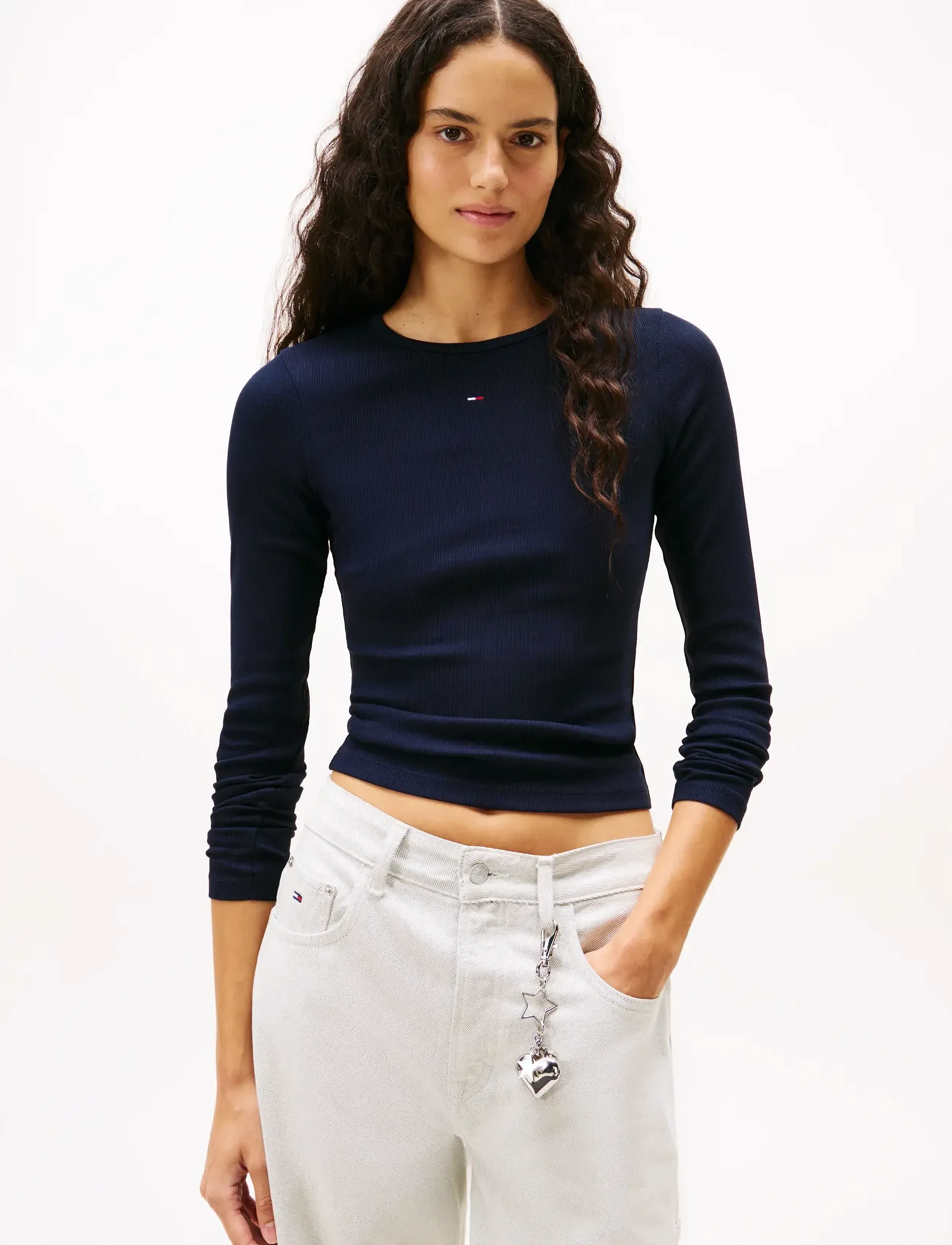 Tommy Jeans - TJW 2PACK SLIM ESSENTIAL RIB LS - topi ar garām piedurknēm - ecru   dark blue - 2