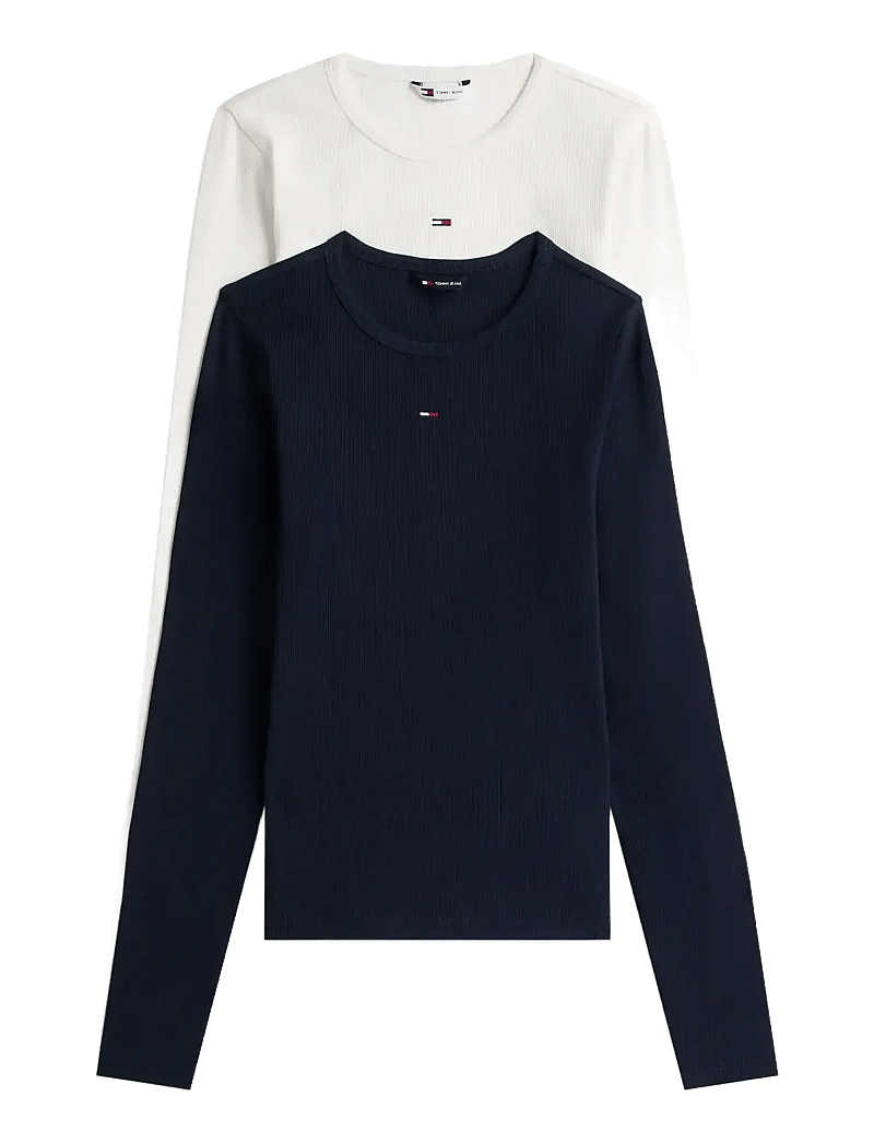 Tommy Jeans - TJW 2PACK SLIM ESSENTIAL RIB LS - pitkähihaiset t-paidat - ecru / dark night navy - 1