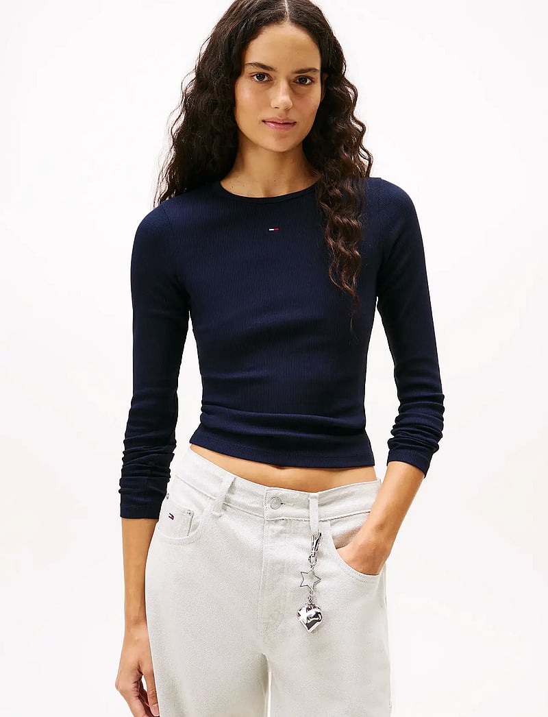 Tommy Jeans - TJW 2PACK SLIM ESSENTIAL RIB LS - pitkähihaiset t-paidat - ecru / dark night navy - 2