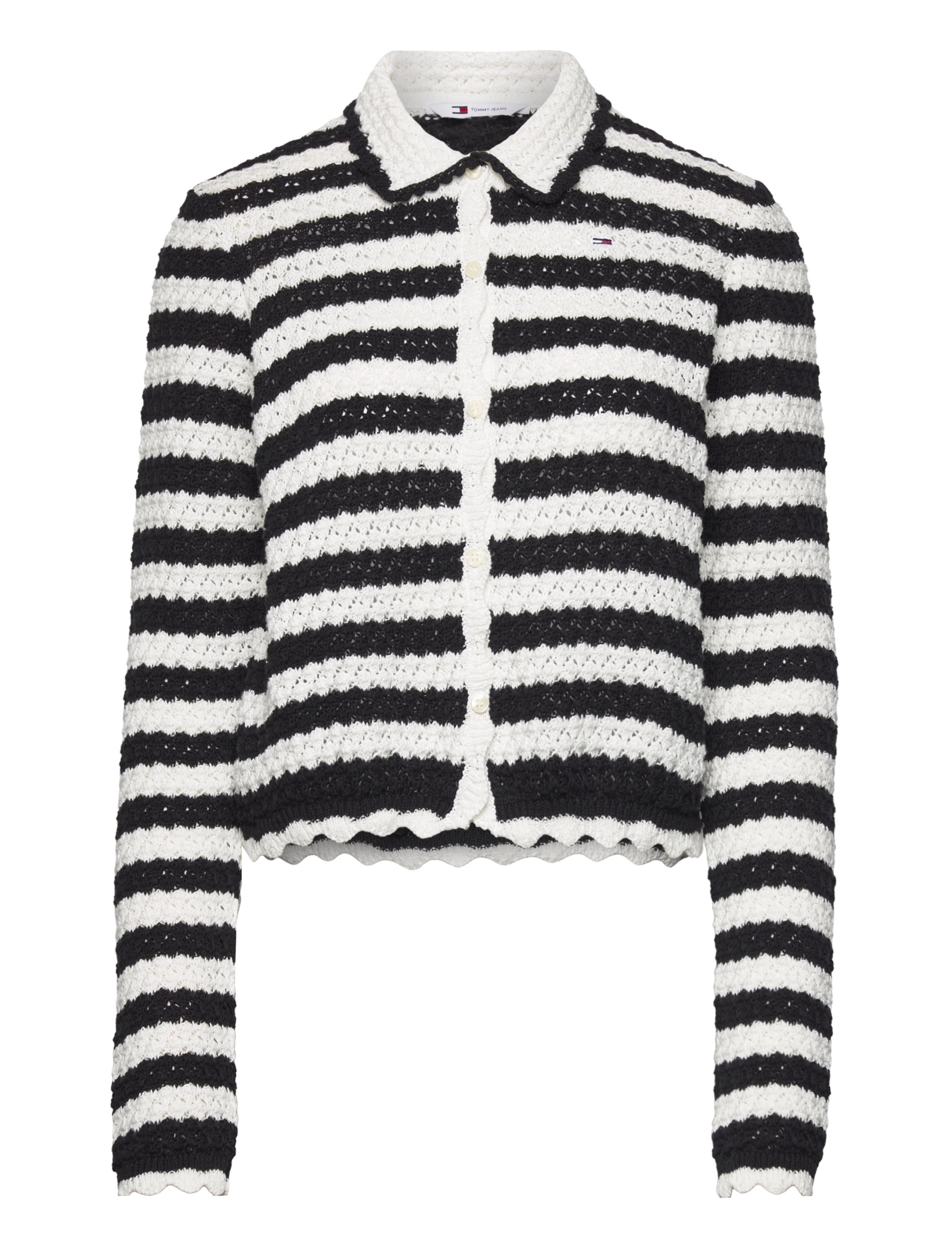 TJW CROCHET STRIPE CARDIGAN - BLACK / STRIPE
