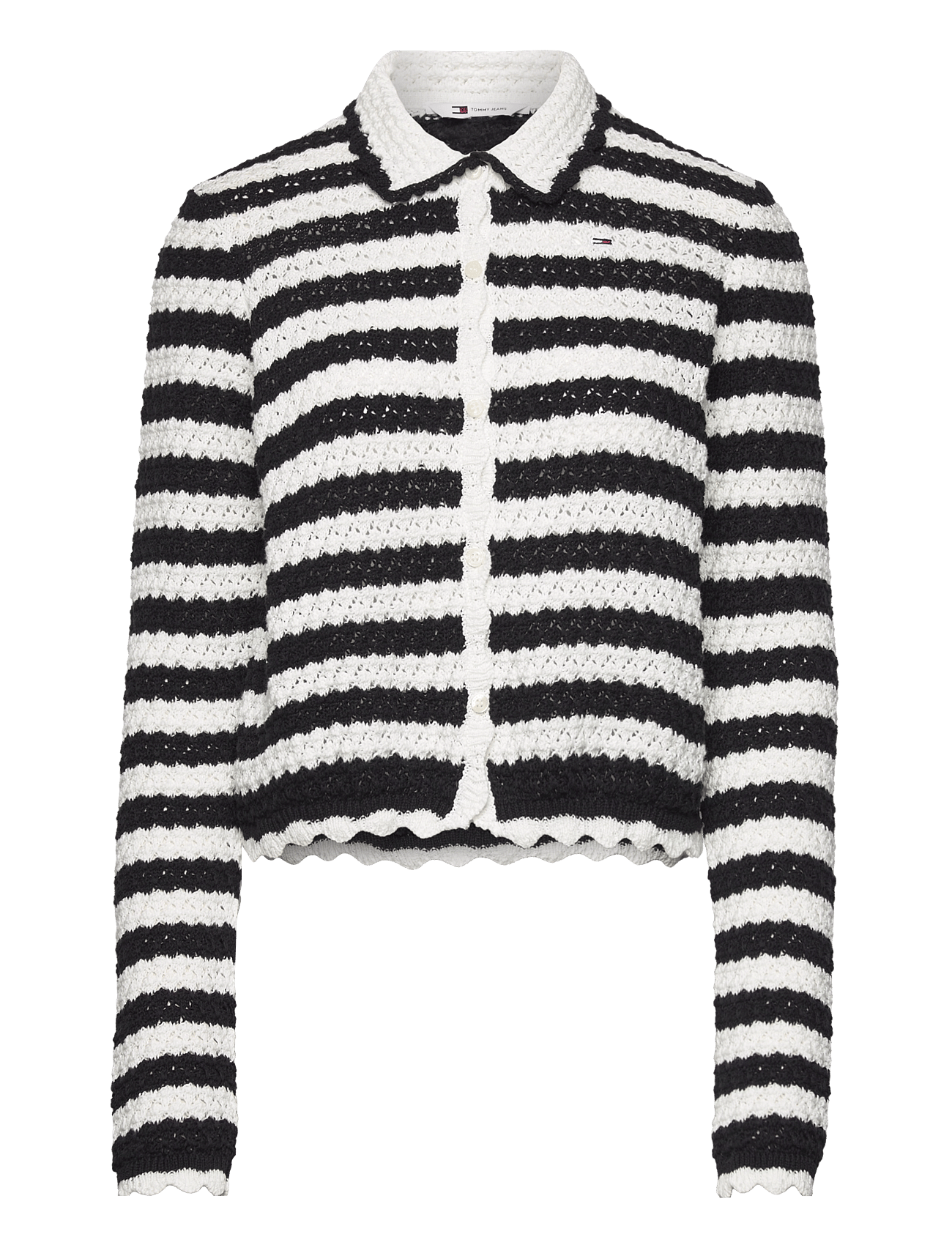 TJW CROCHET STRIPE CARDIGAN - BLACK / STRIPE