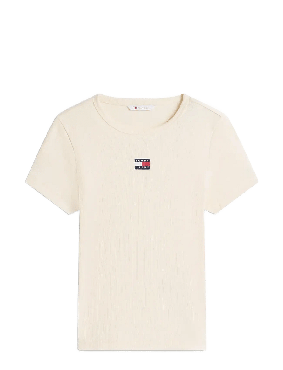 Tommy Jeans - TJW SLIM BADGE RIB TEE - t-shirts - almost yellow - 1
