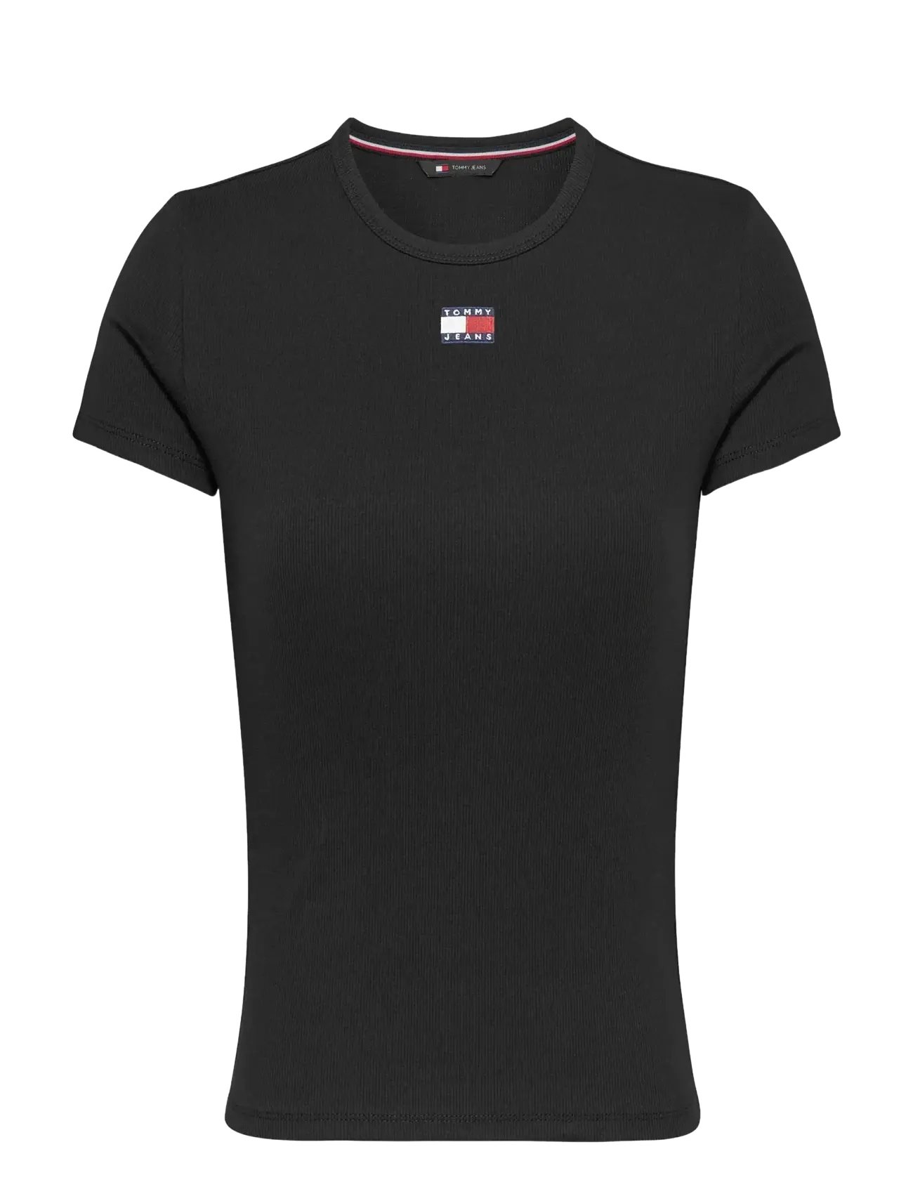 Tommy Jeans - TJW SLIM BADGE RIB TEE - t-shirts - black - 1