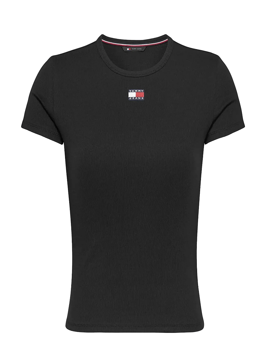 Tommy Jeans - TJW SLIM BADGE RIB TEE - t-shirts - black - 1