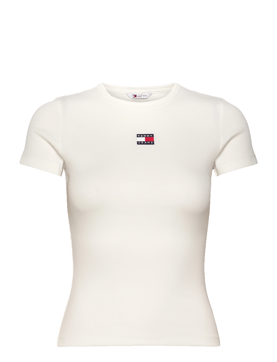 Tommy Jeans - TJW SLIM BADGE RIB TEE - t-shirts - ecru - 1