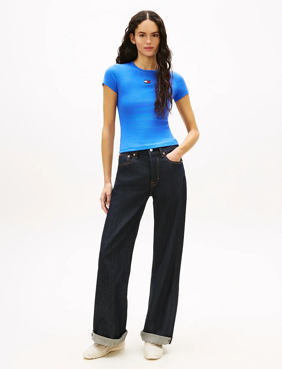 Tommy Jeans - TJW SLIM BADGE RIB TEE - t-shirts - empire blue - 4