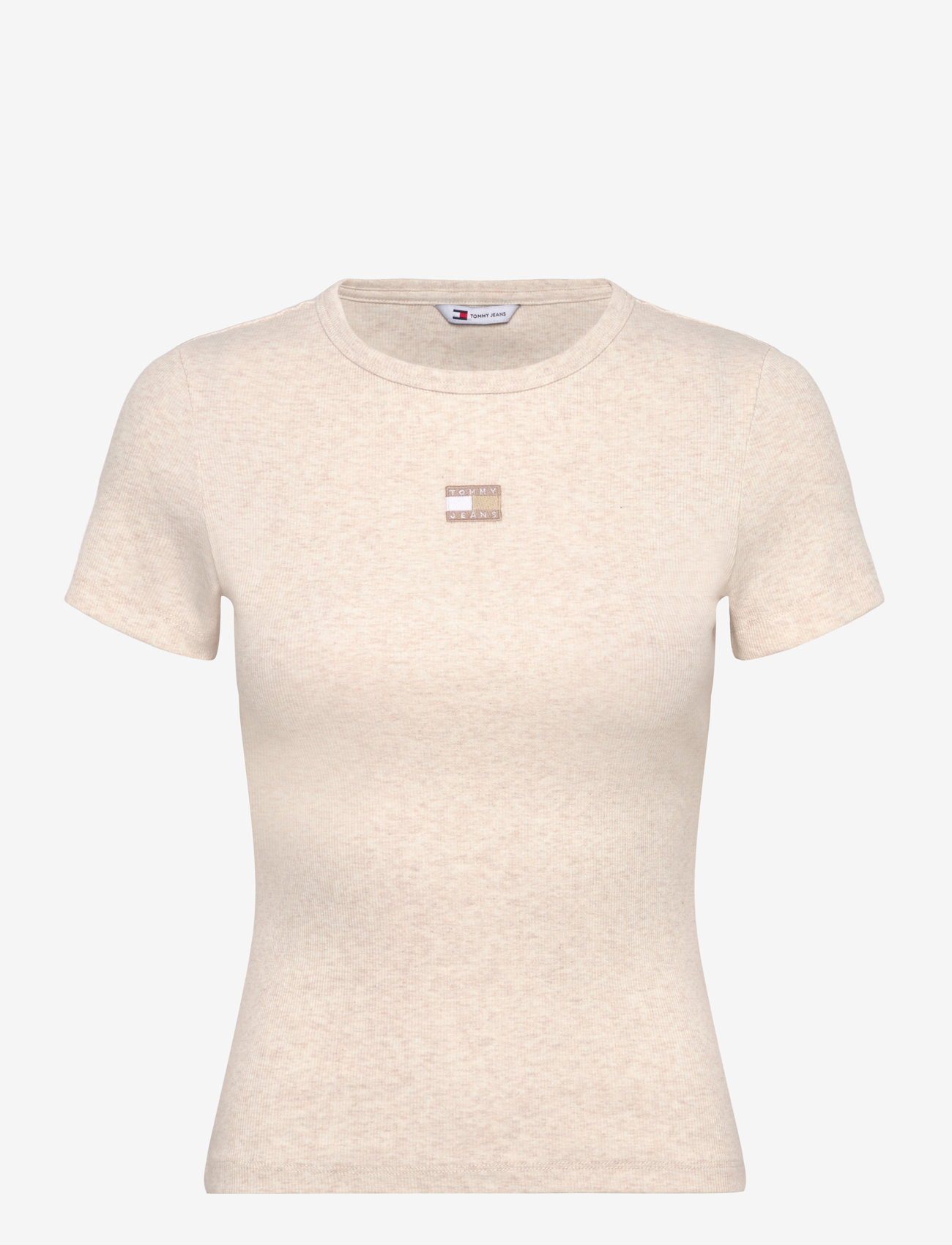Tommy Jeans - TJW SLIM BADGE RIB TEE - t-shirts - oatmeal heather tonal - 1