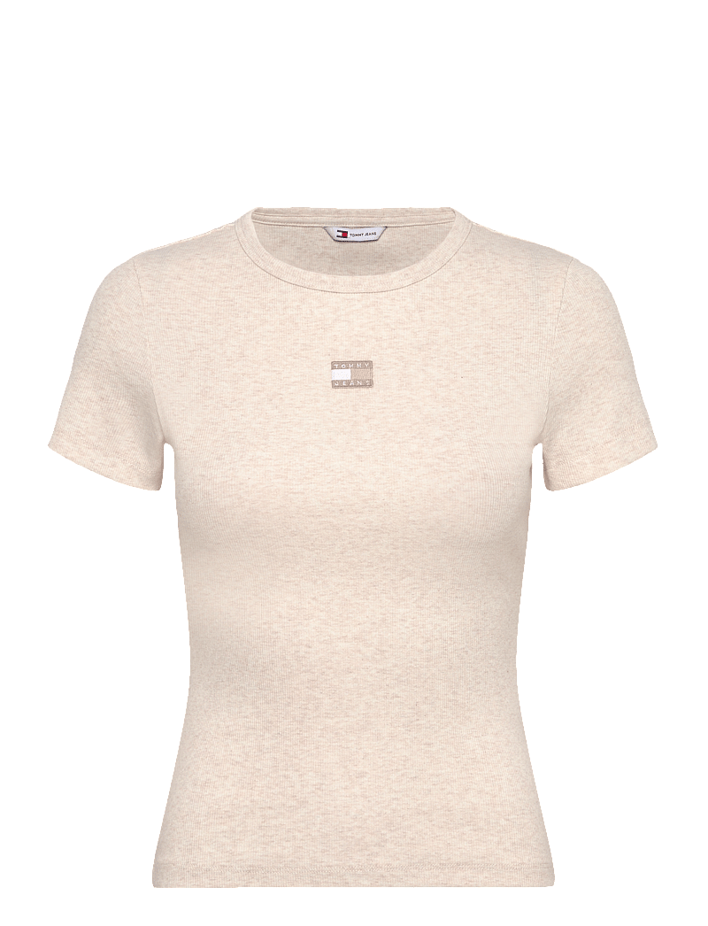 Tommy Jeans - TJW SLIM BADGE RIB TEE - t-shirts - oatmeal heather tonal - 1
