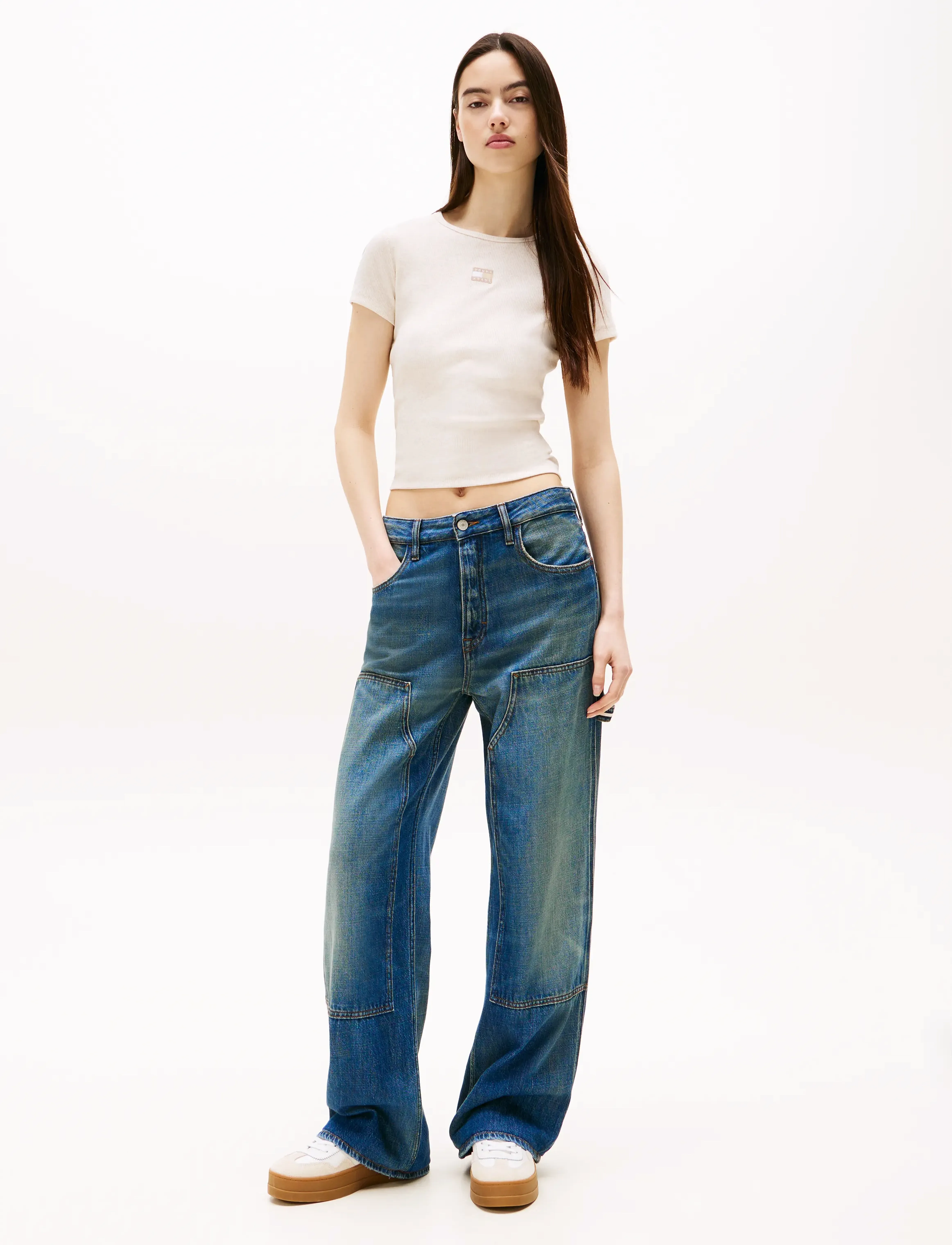 Tommy Jeans - TJW SLIM BADGE RIB TEE - t-shirts - oatmeal heather tonal - 3