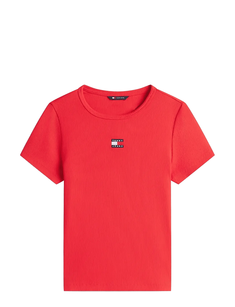 Tommy Jeans - TJW SLIM BADGE RIB TEE - t-shirts - red alert - 1