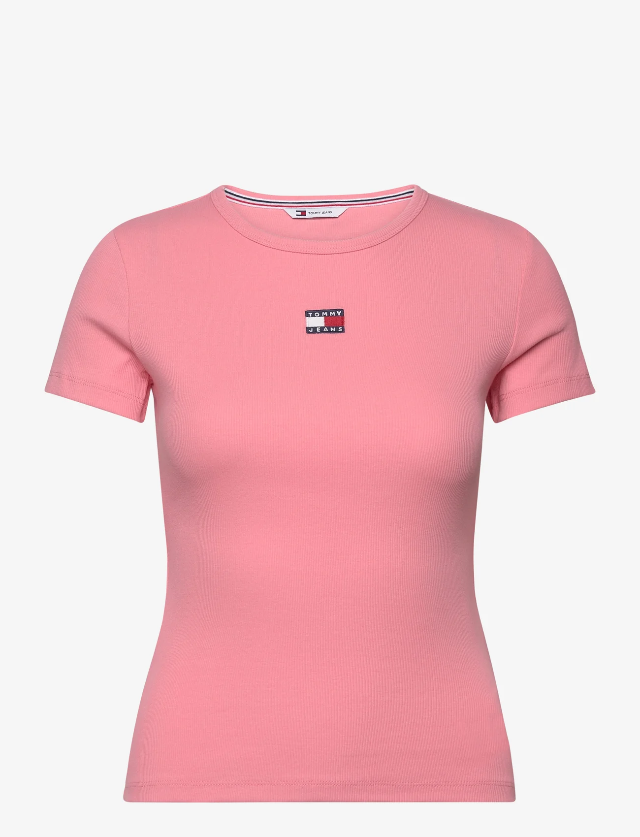 Tommy Jeans - TJW SLIM BADGE RIB TEE - t-shirts - tickled pink - 0