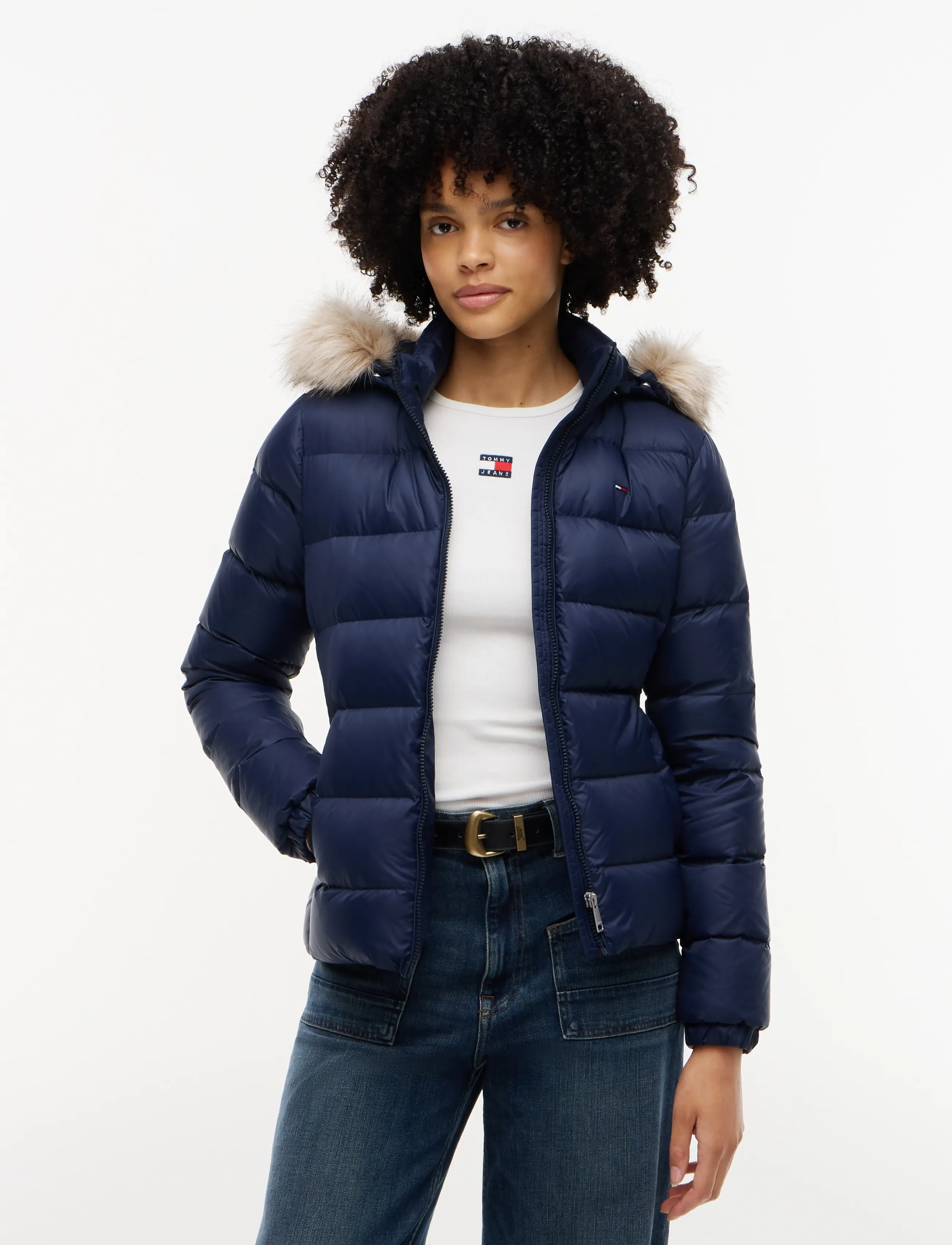 Tommy Jeans Tjw Basic Hooded Down Jacket Ext, S, Navy, Jakker > Vatteret Jakke, Dame