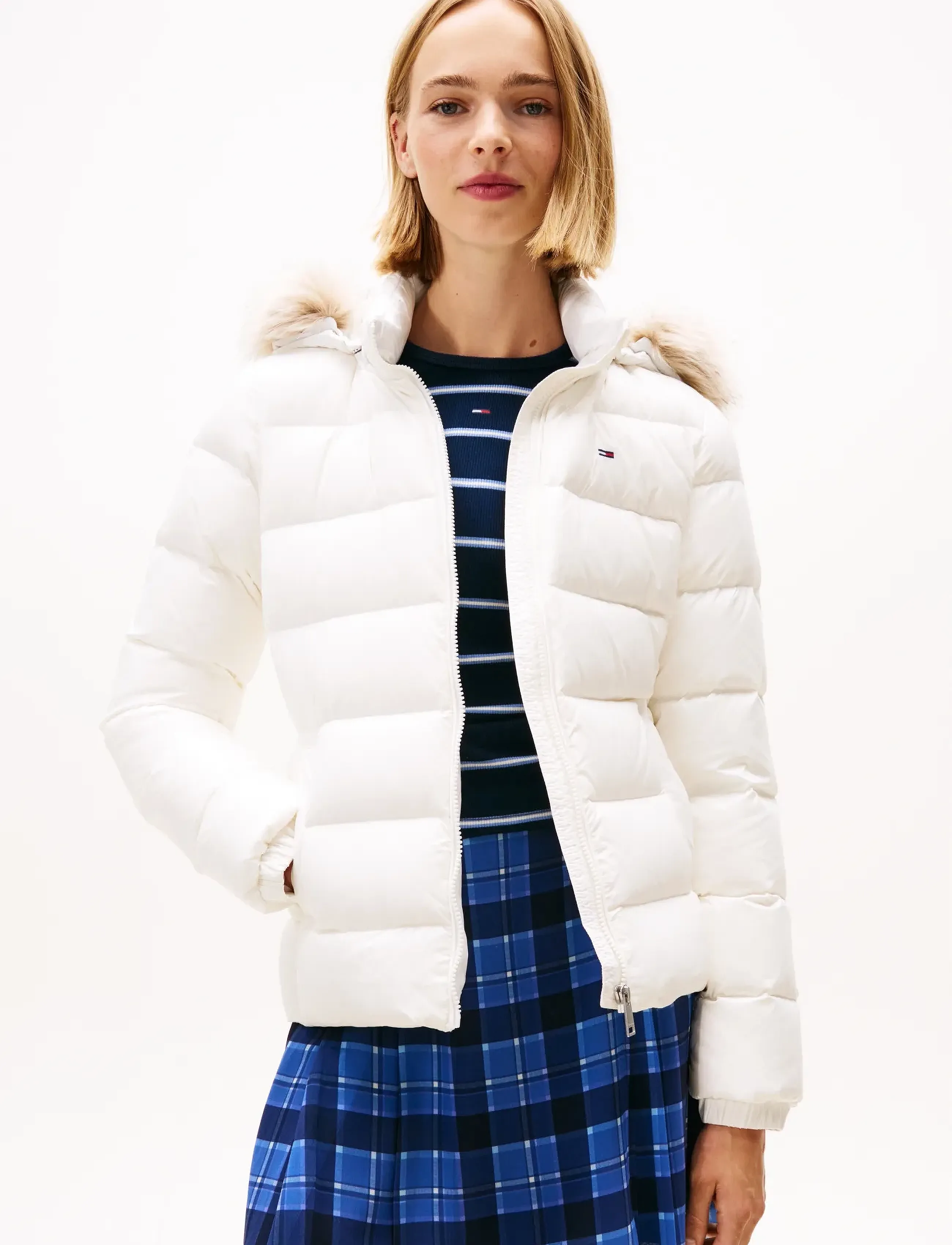 Tommy Jeans Tjw Basic Hooded Down Jacket Ext, S, Jackets, Weiß - Padded Jacket, Frauen