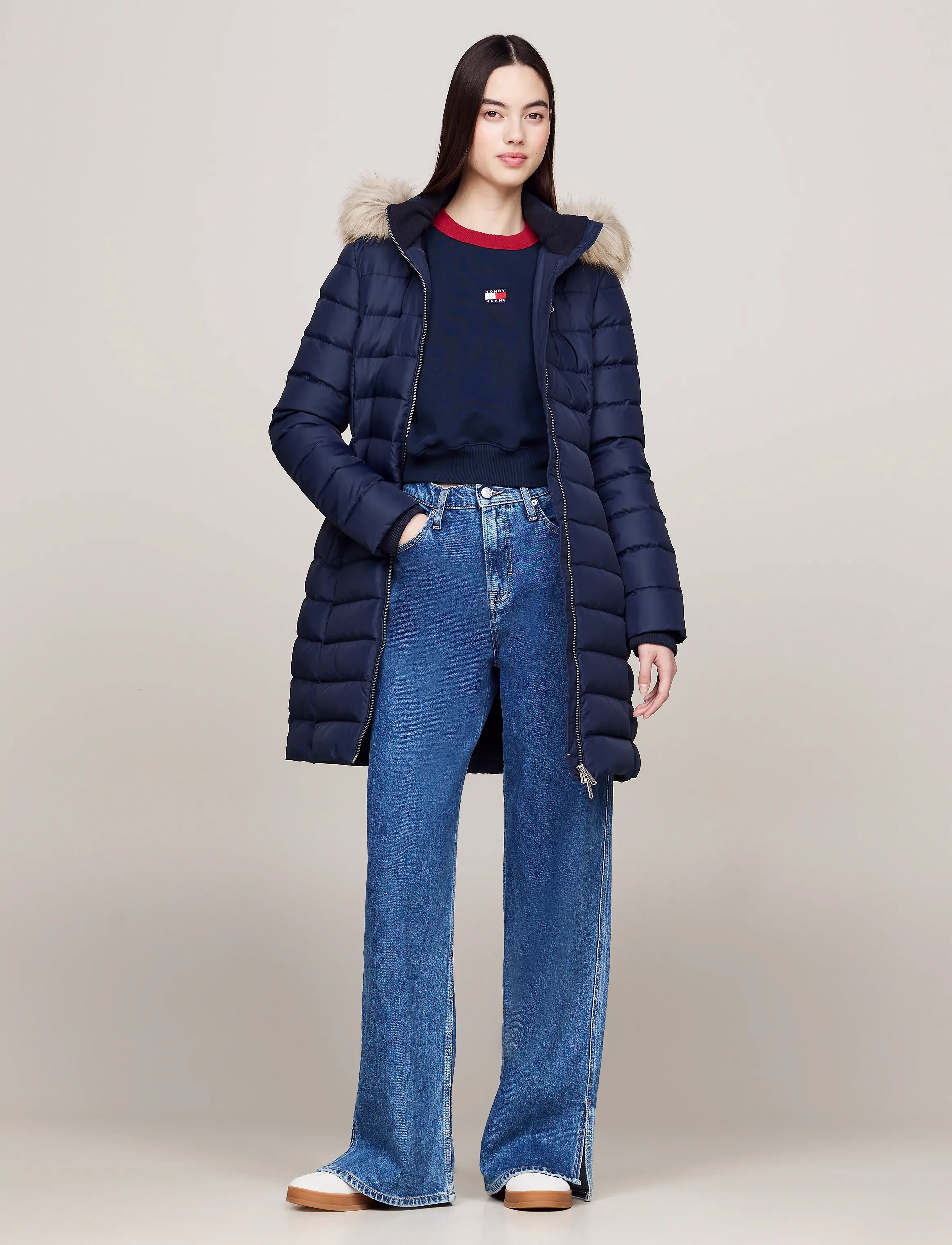 Tommy Jeans Tjw Essential Hooded Down Coat, XL, Coats, Marineblau - Padded Frauen