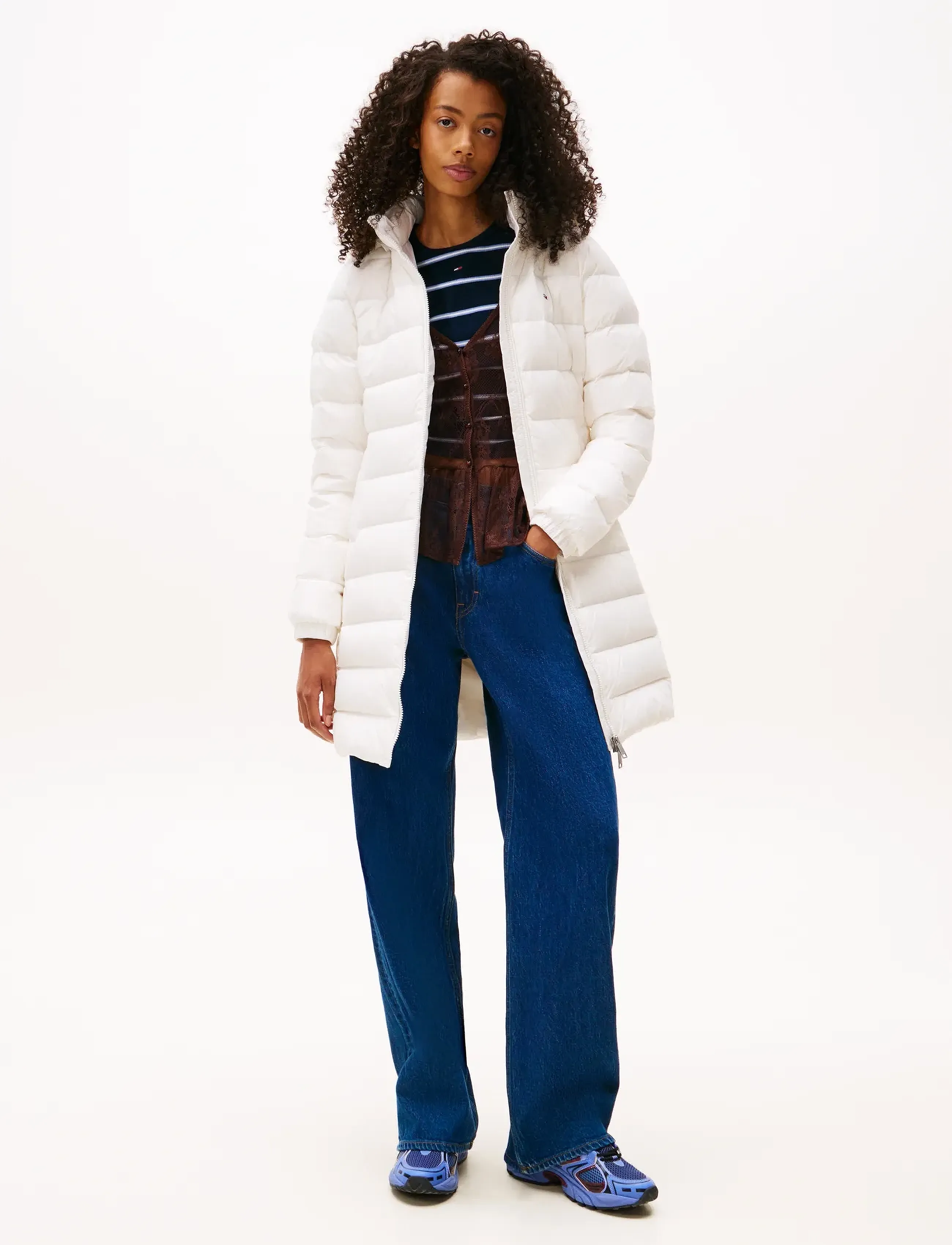 Tommy Jeans Tjw Essential Hooded Down Coat, M, White, Frakker > Vatterede Frakker, Dame