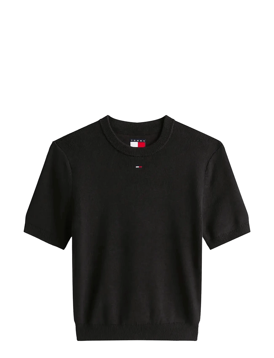 Tommy Jeans - TJW ESSENTIAL SS SWEATER - lühikesed topid - black - 1