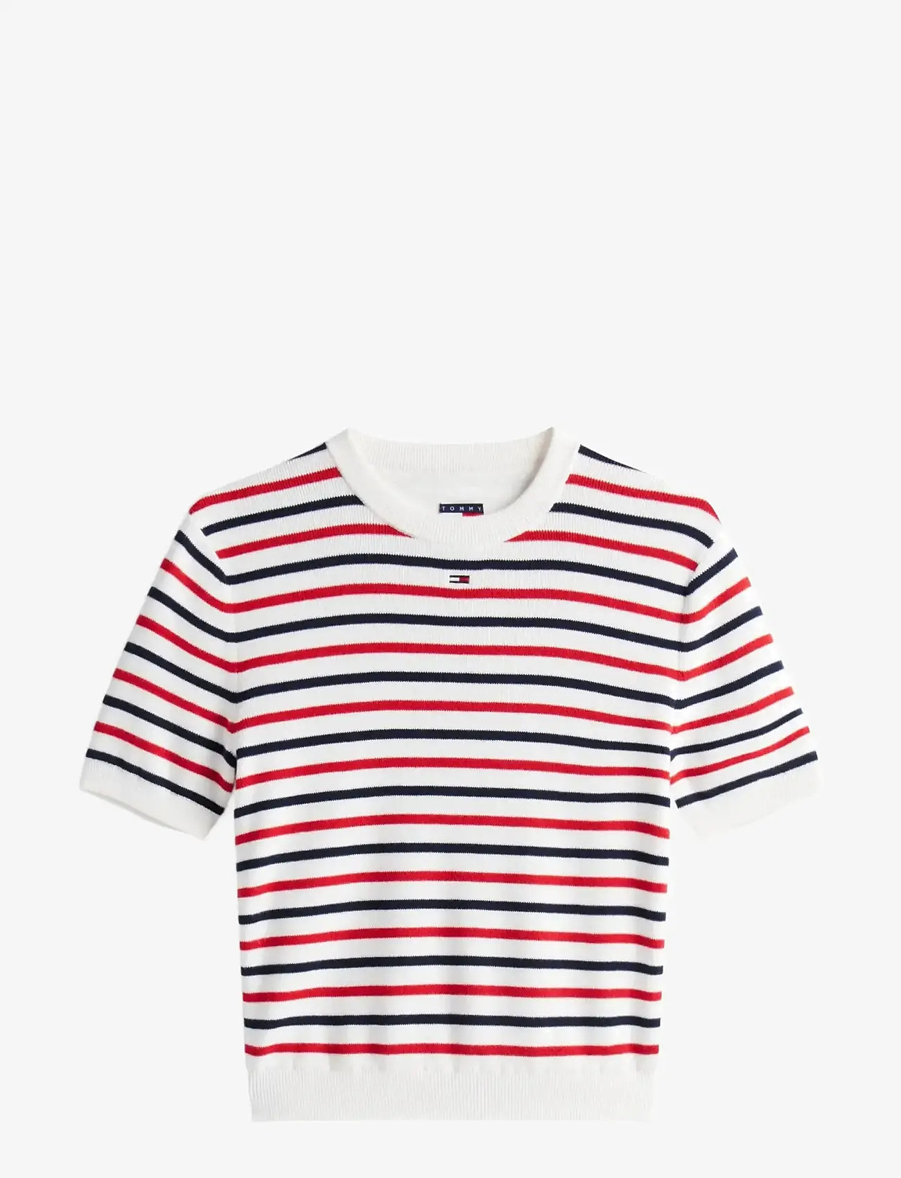 Tommy Jeans - TJW ESSENTIAL SS SWEATER - crop tops - white   red   navy stripe - 1