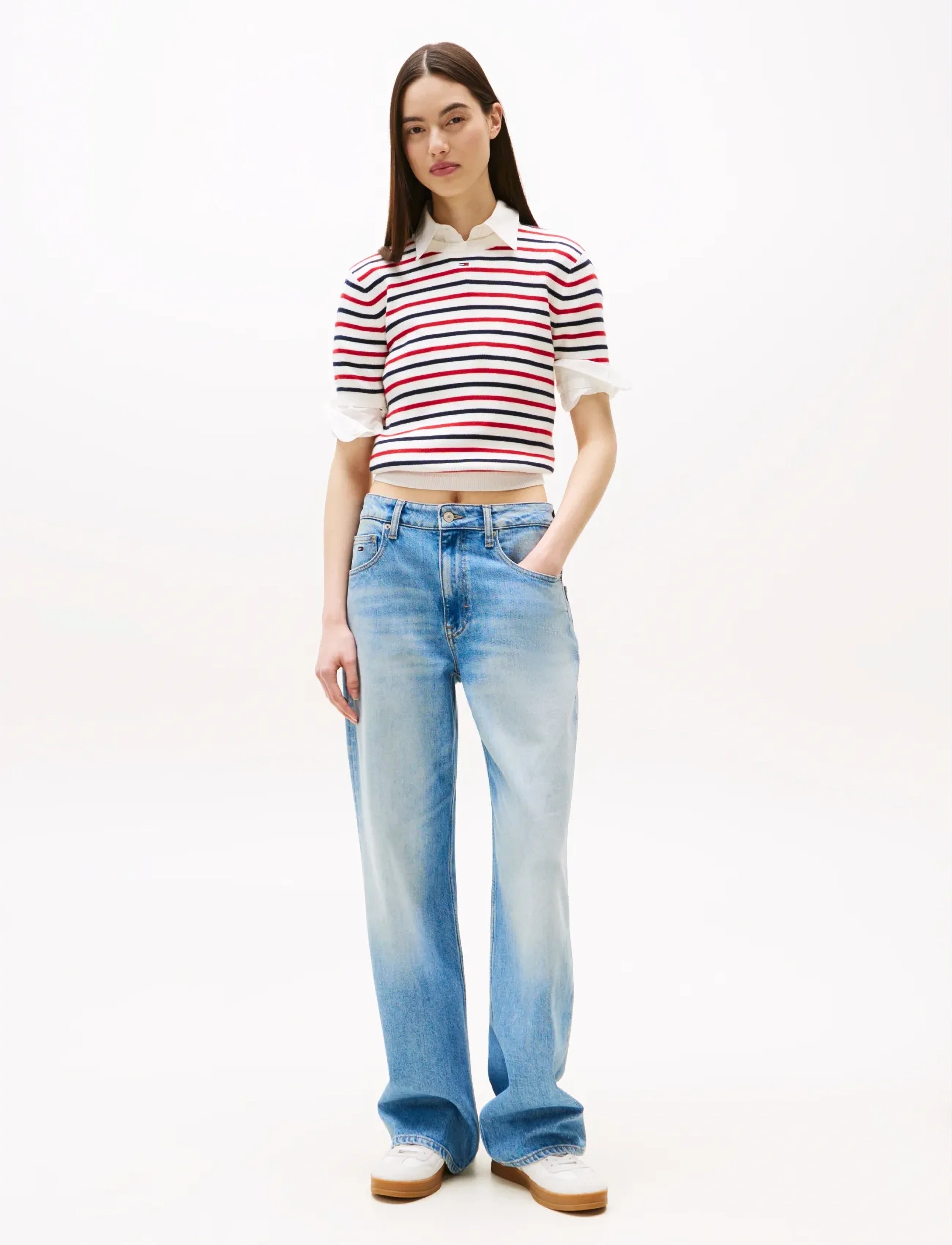 Tommy Jeans - TJW ESSENTIAL SS SWEATER - crop tops - white   red   navy stripe - 2