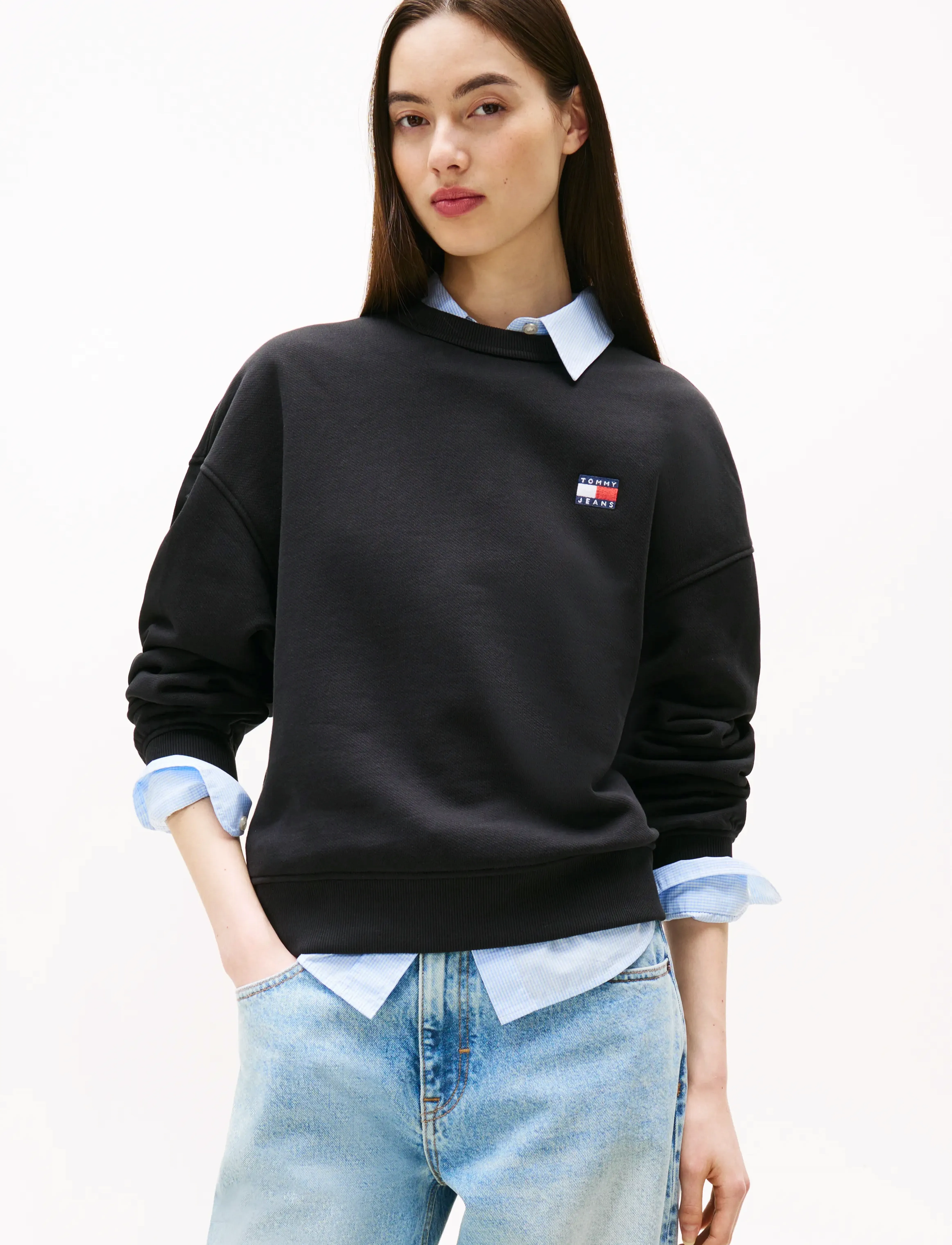 Tommy Jeans TJW BXY BADGE CREW - Sweatshirts - BLACK / black