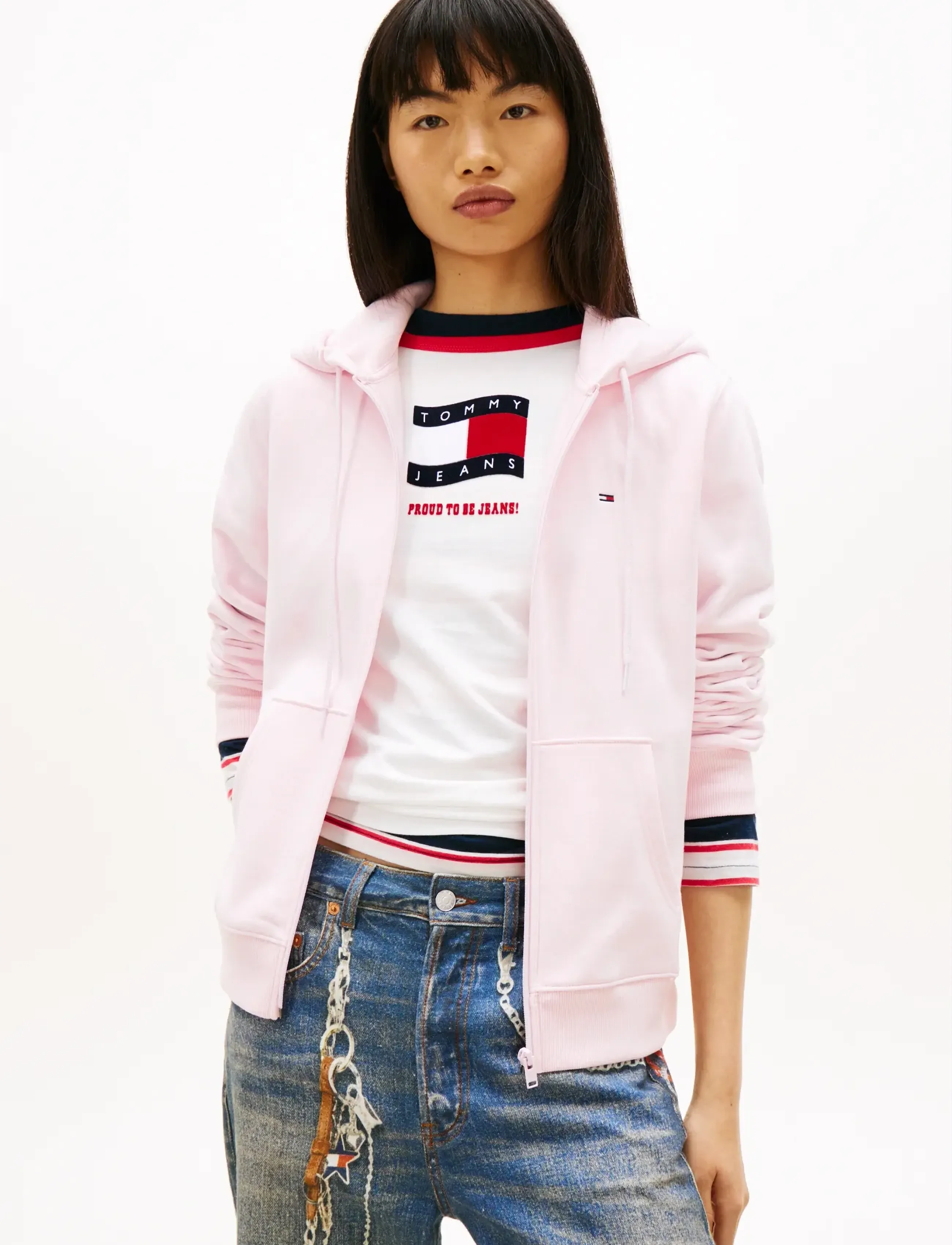 Tommy Jeans Tjw Reg S Flag Zip Thru, Kvinder, Lynlås Hættetrøje, Pink, Str: XS