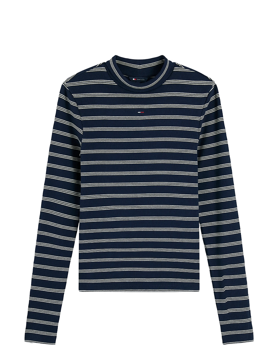 Tommy Jeans - TJW ESSENTIAL MOCK NECK - long-sleeved tops - dark blue day lily stripe - 1