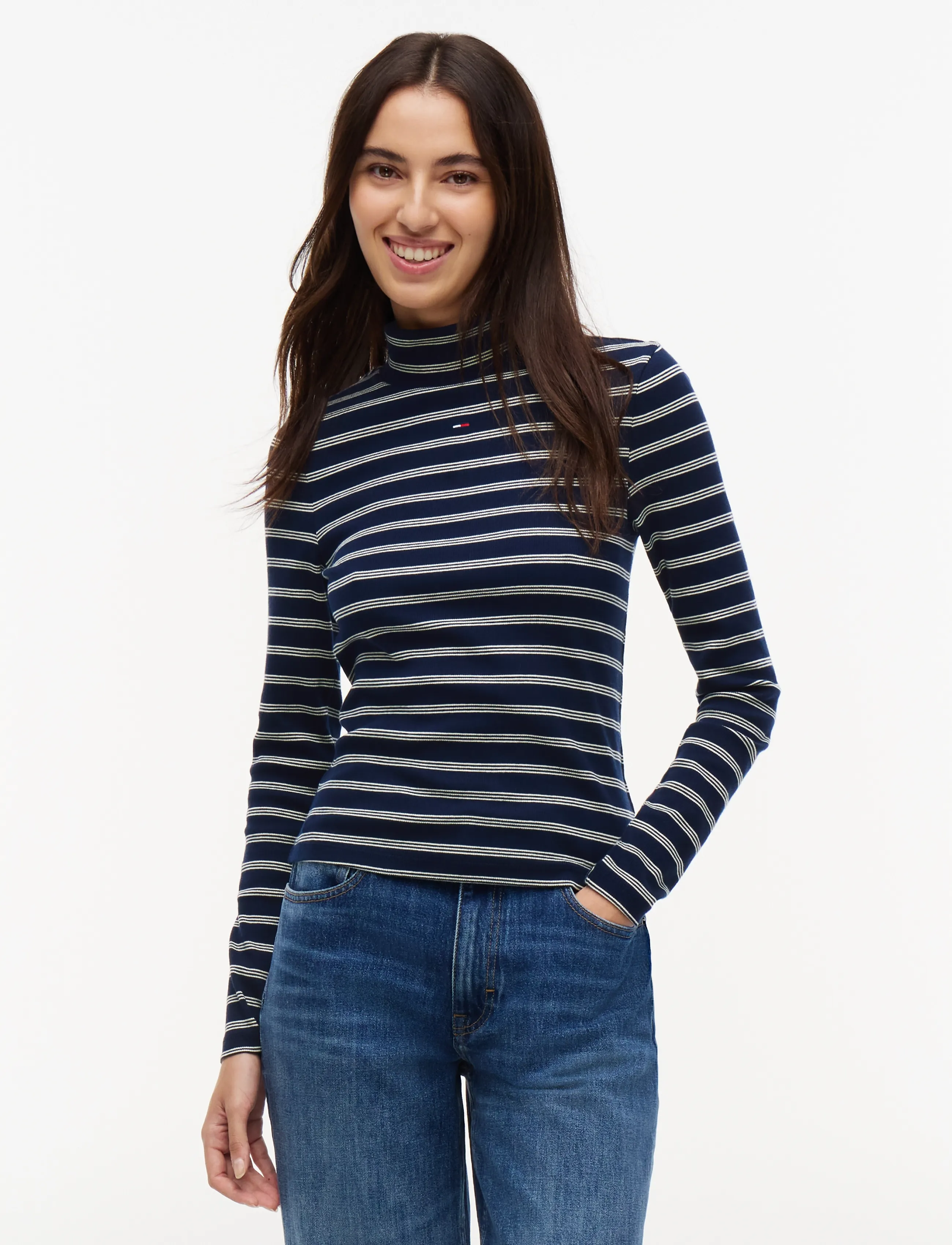 Tommy Jeans TJW ESSENTIAL MOCK NECK - Tommy Hilfiger - DARK BLUE   DAY LILY STRIPE / navy