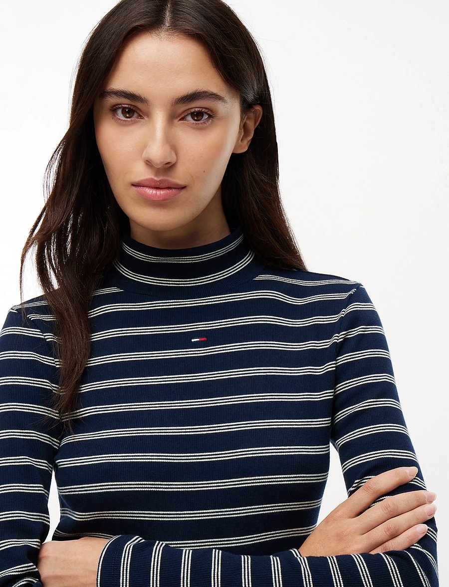 Tommy Jeans - TJW ESSENTIAL MOCK NECK - long-sleeved tops - dark blue day lily stripe - 3