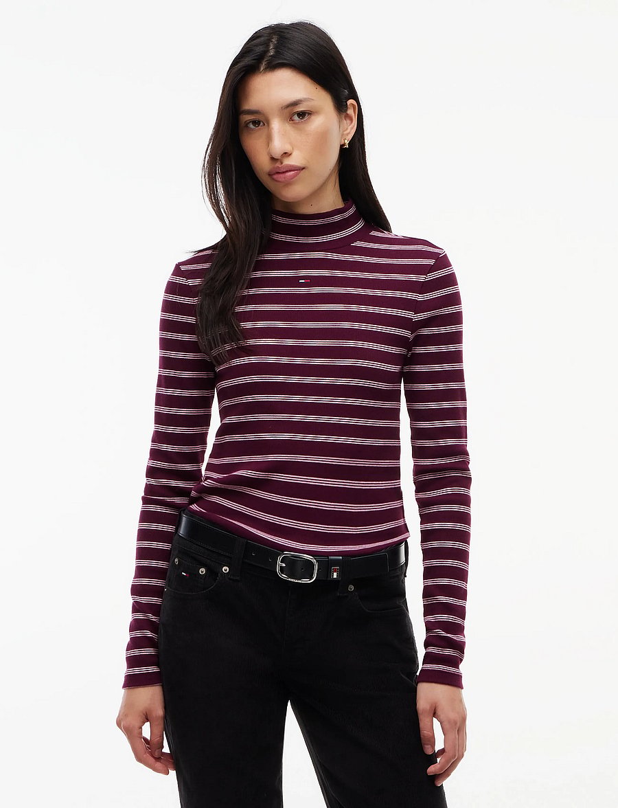 Tommy Jeans - TJW ESSENTIAL MOCK NECK - kõrge kaelusega kudumid - calypso berry pink stripe - 0