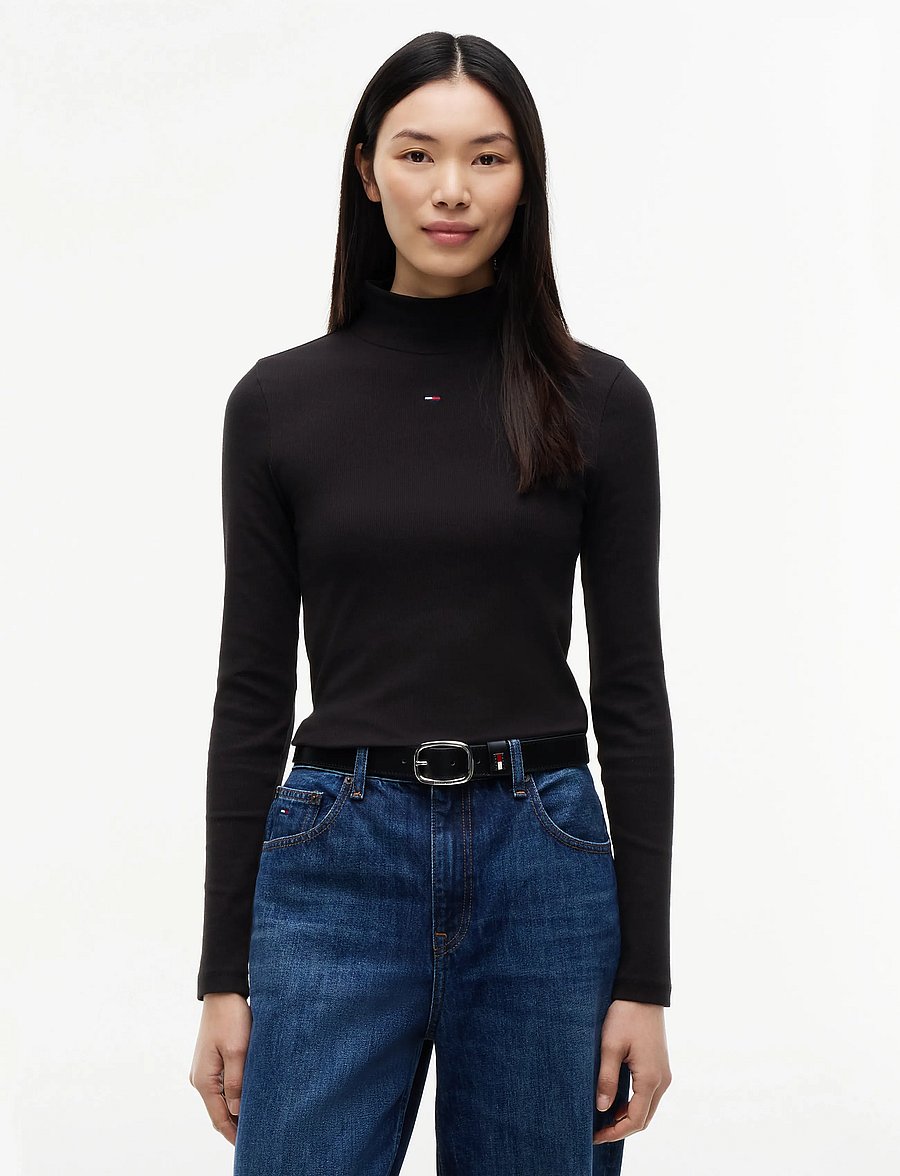 Tommy Jeans - TJW ESSENTIAL MOCK NECK - långärmade toppar - black - 0