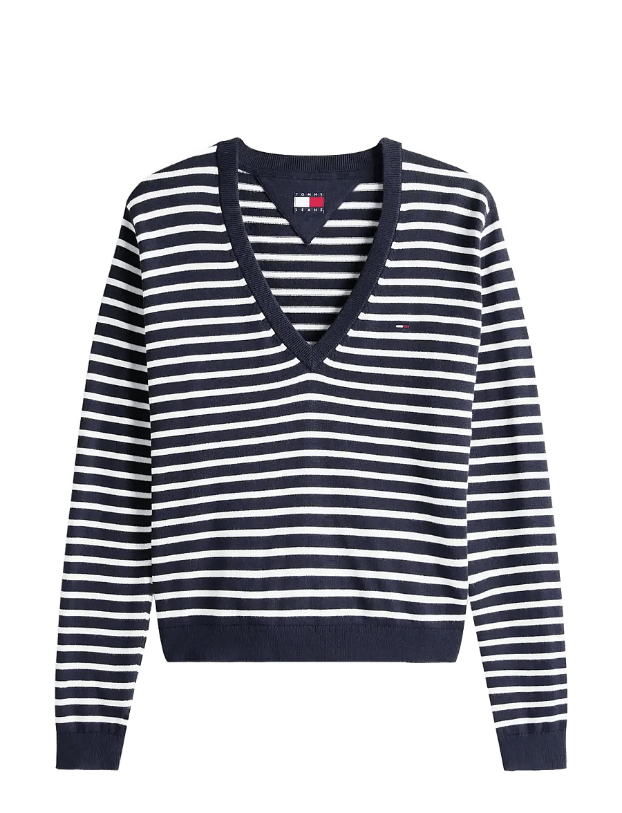 Tommy Jeans - TJW ESSENTIAL VNECK SWEATER EXT - striktrøjer - dark night navy / stripe - 1