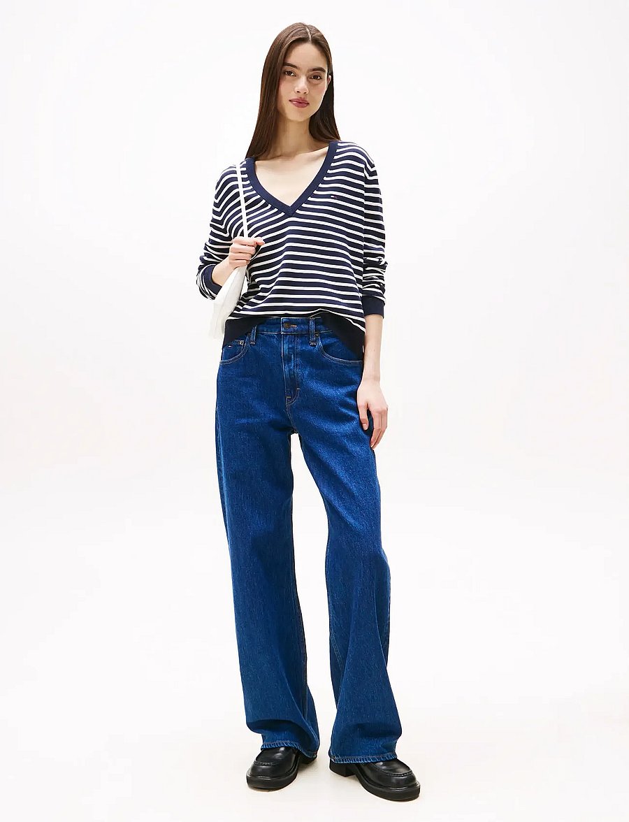 Tommy Jeans - TJW ESSENTIAL VNECK SWEATER EXT - striktrøjer - dark night navy / stripe - 2