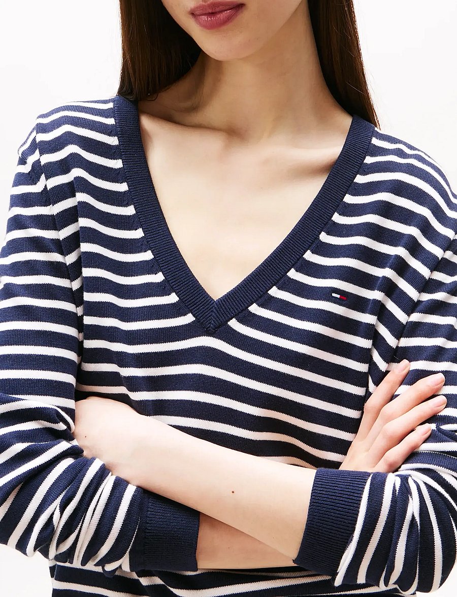 Tommy Jeans - TJW ESSENTIAL VNECK SWEATER EXT - striktrøjer - dark night navy / stripe - 4