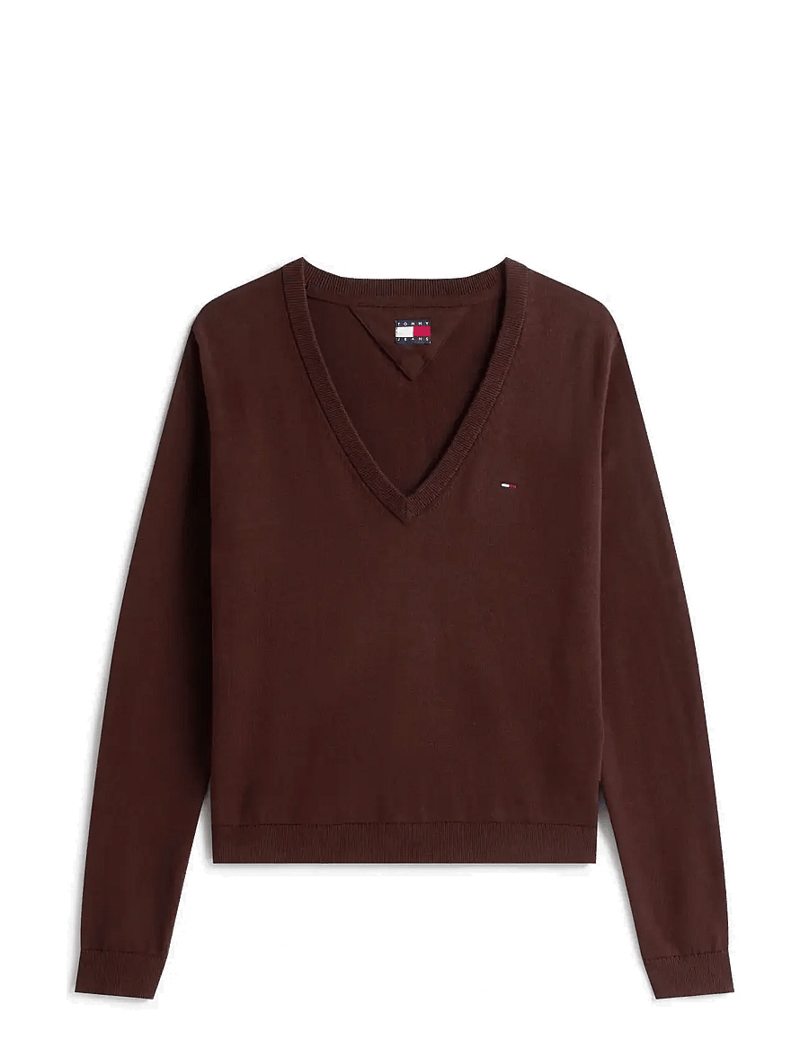 Tommy Jeans - TJW ESSENTIAL VNECK SWEATER EXT - striktrøjer - rich brown - 1