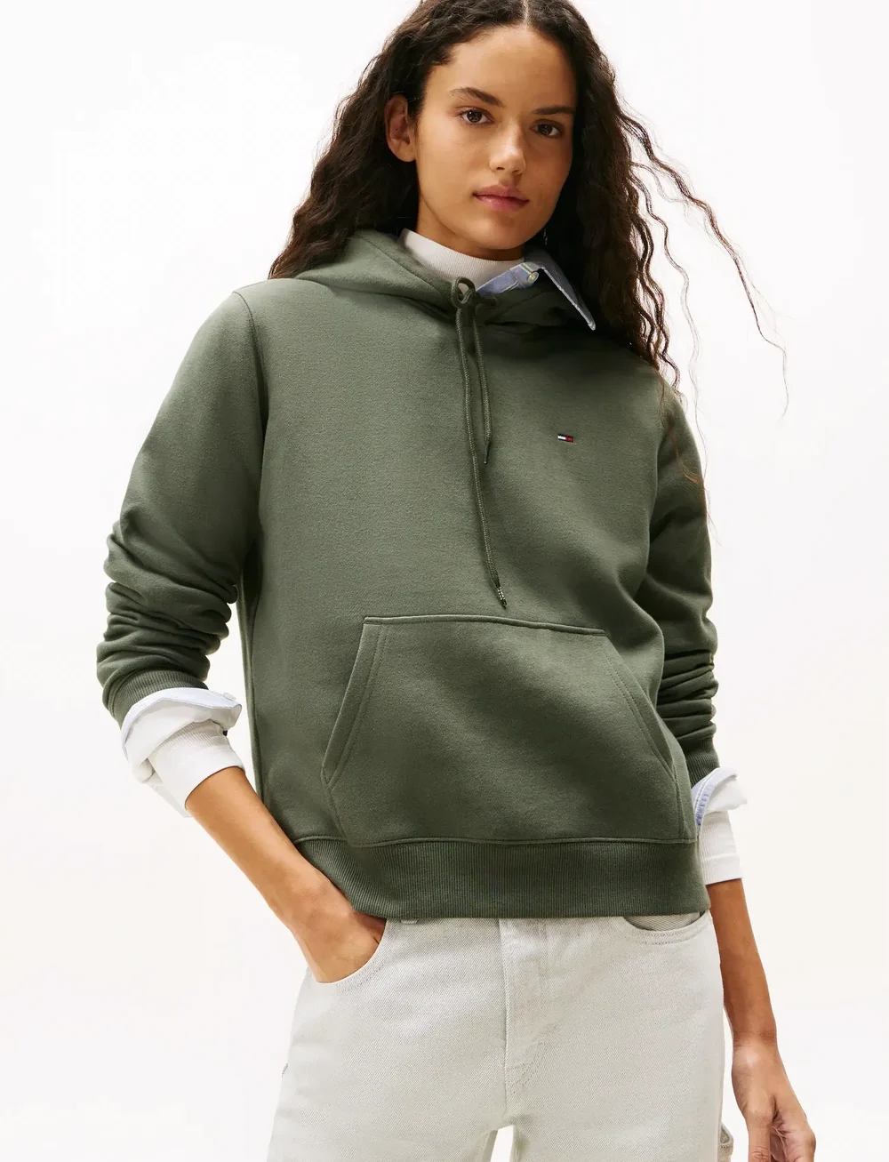Tommy Jeans - TJW REG S FLAG HOODIE - kapuutsiga dressipluusid - pewter green - 0