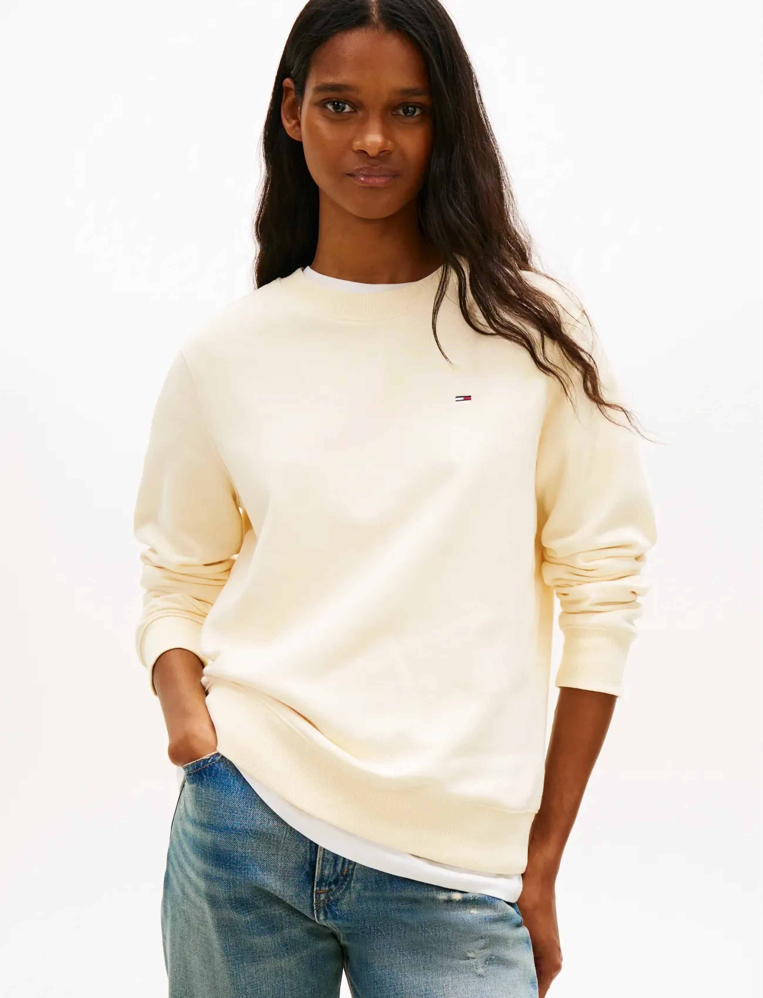 Tommy Jeans TJW REG S FLAG CREW - Kleidung - ALMOST YELLOW / cream