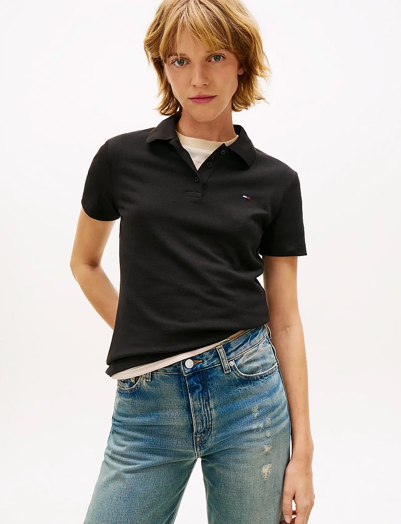 Tommy Jeans - TJW SLIM ESSENTIAL POLO SS - alussärgid ja t-särgid - black - 0