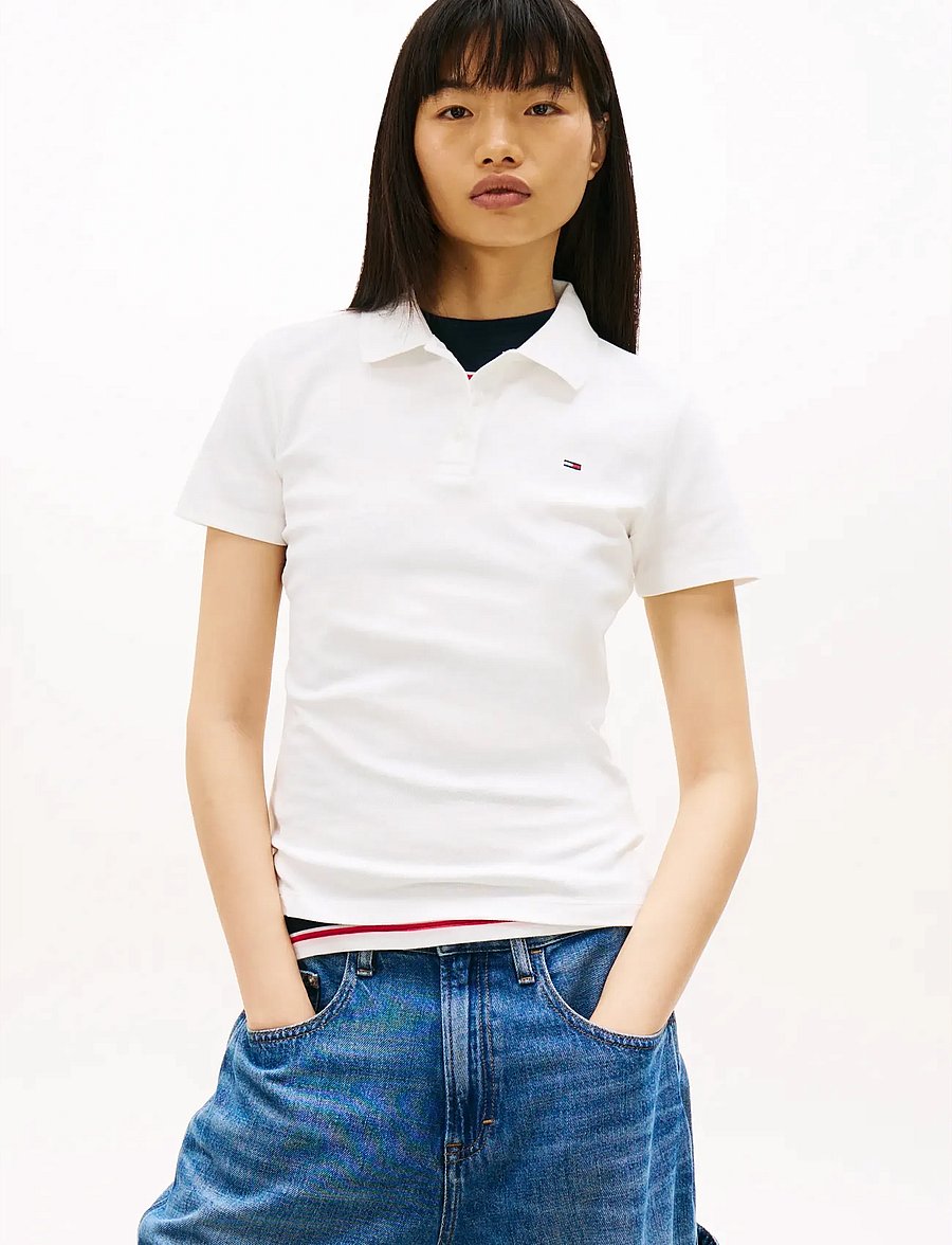 Tommy Jeans - TJW SLIM ESSENTIAL POLO SS - oberteile & t-shirts - ecru - 0