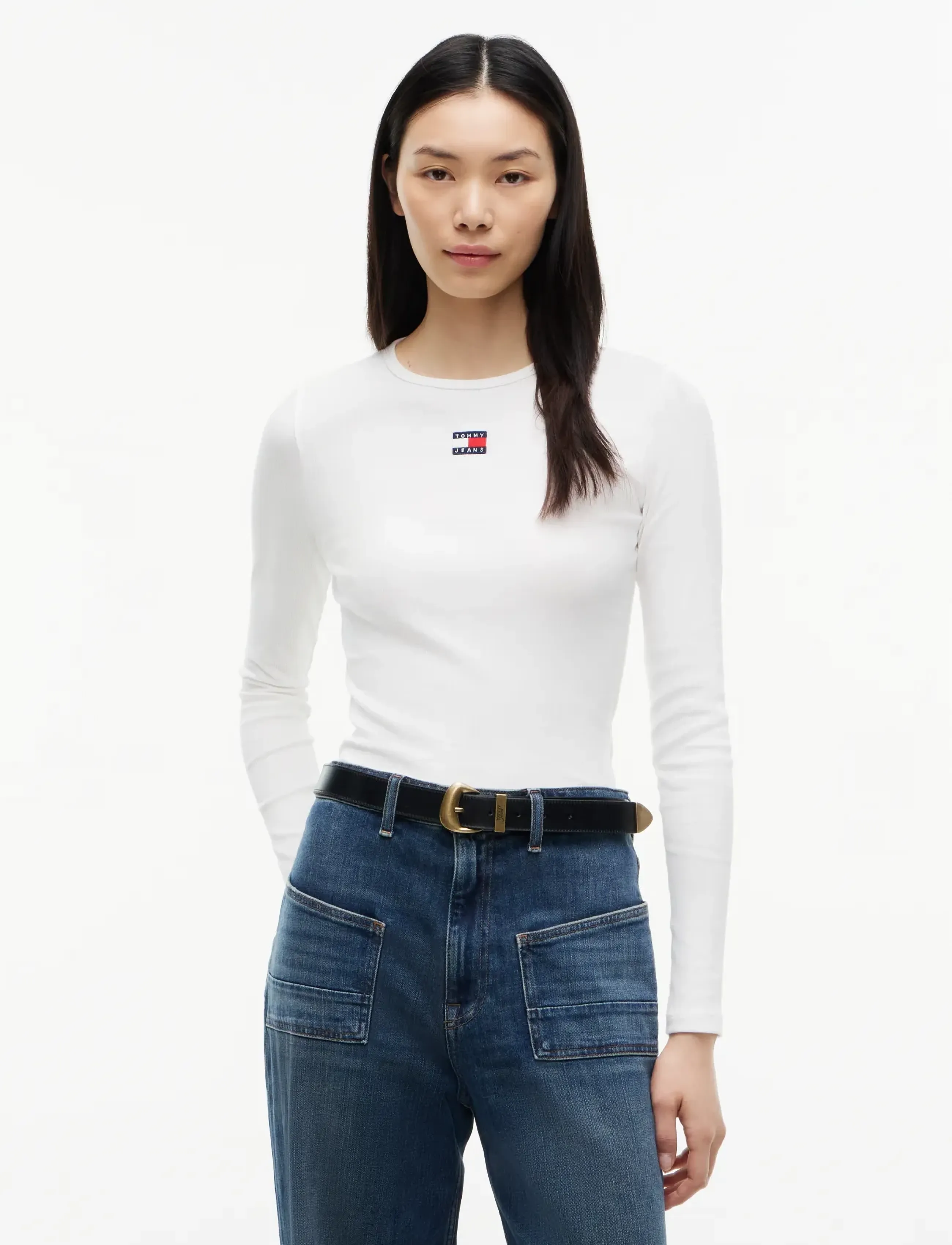 Tommy Jeans TJW SLIM LS BADGE TEE EXT - Tommy Jeans - ECRU / white